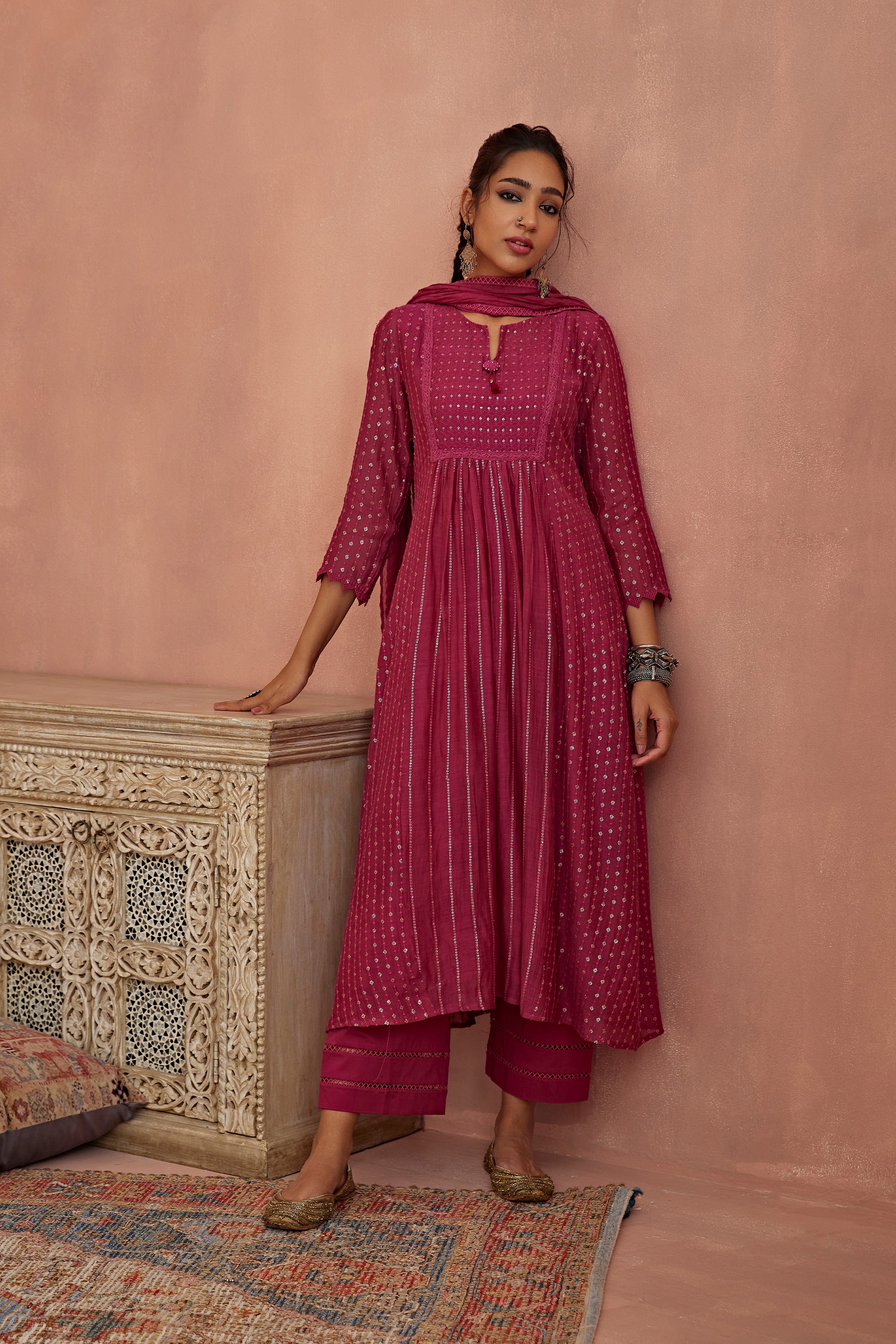 Magenta_A-Line_Kurta_Set_Kritika_Dawar