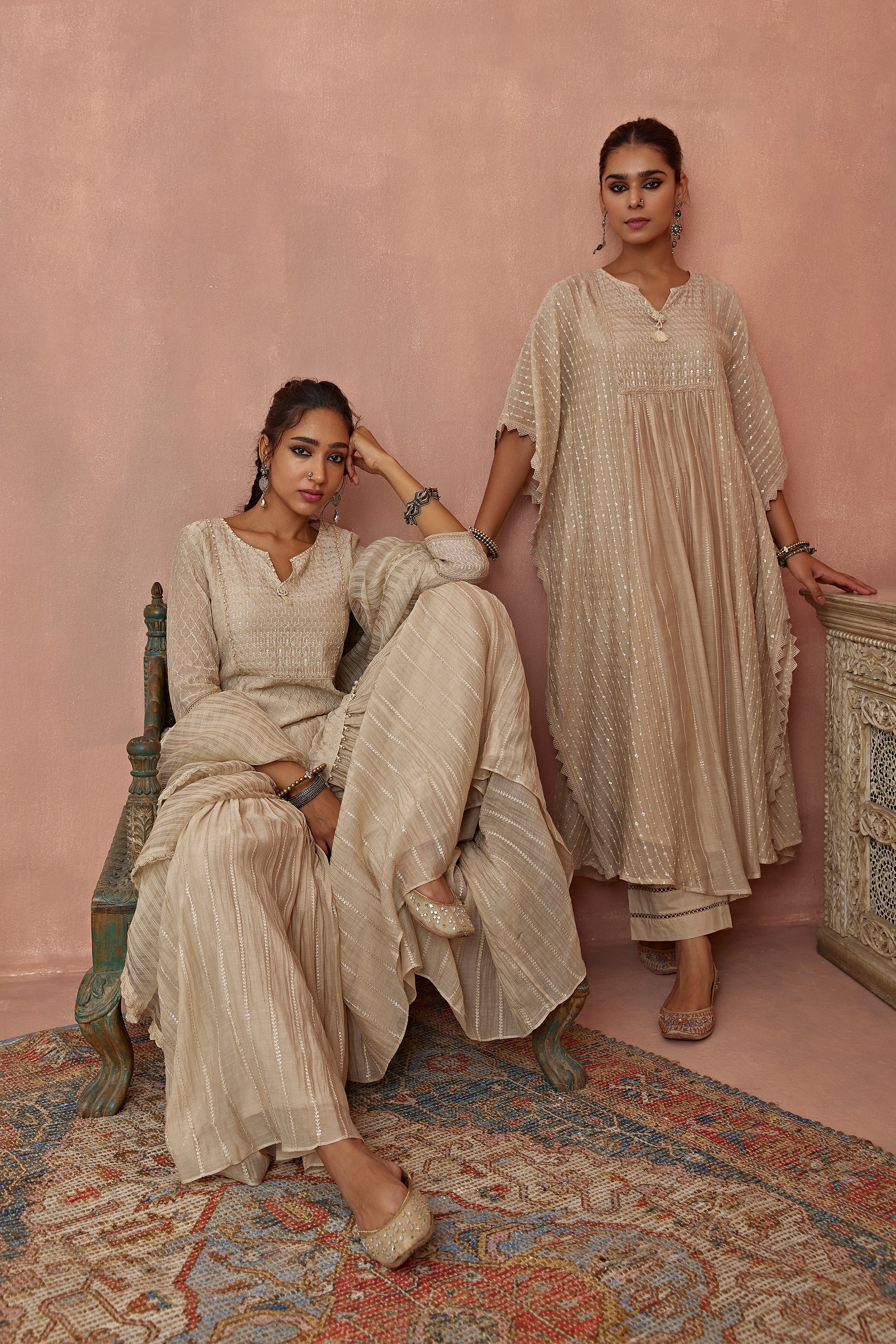 Ivory Thread Embroidered Short Kurta Gharara