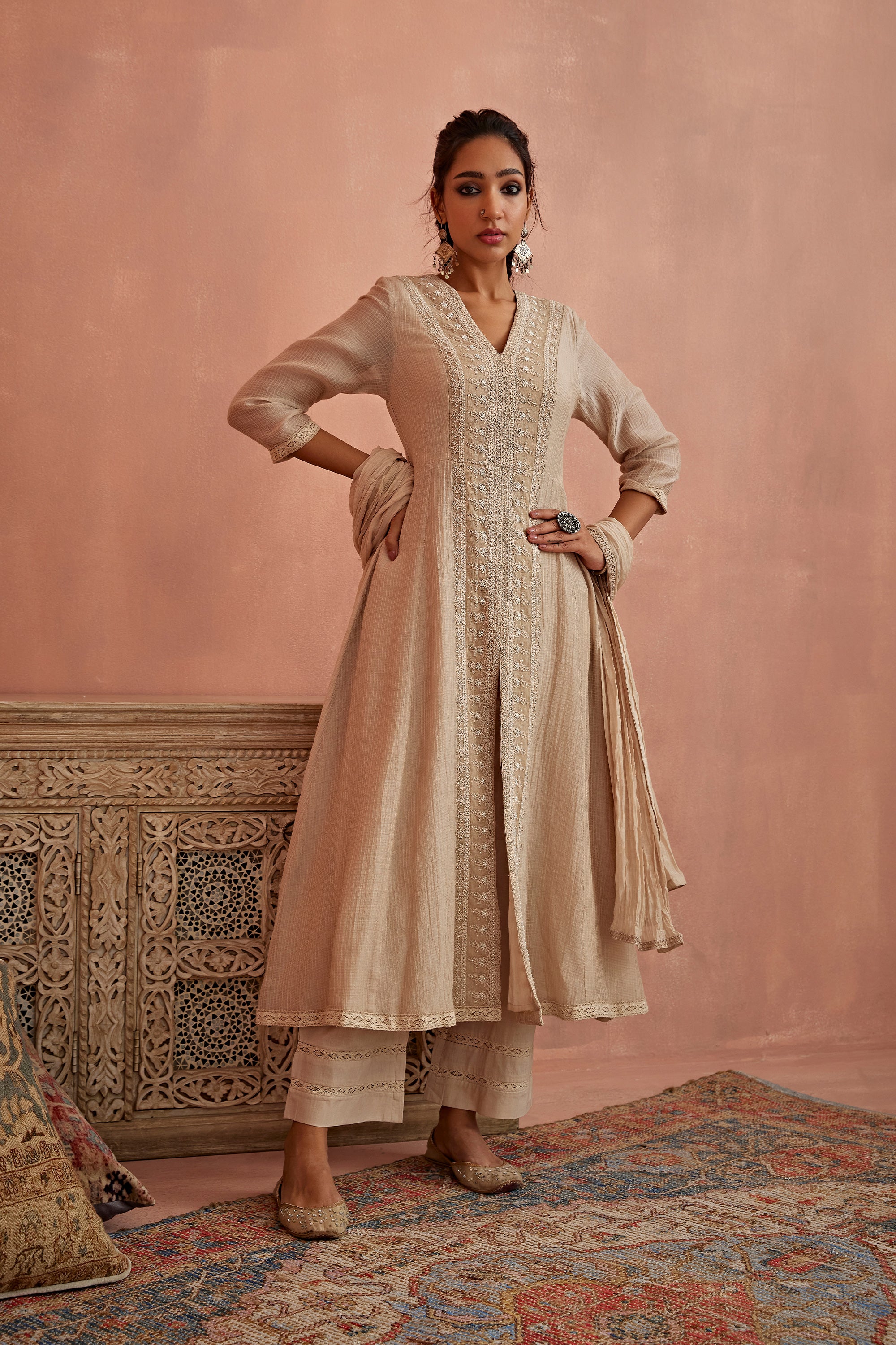Ivory_Front_Open_Lace_Kurta_Set_Kritika_Dawar