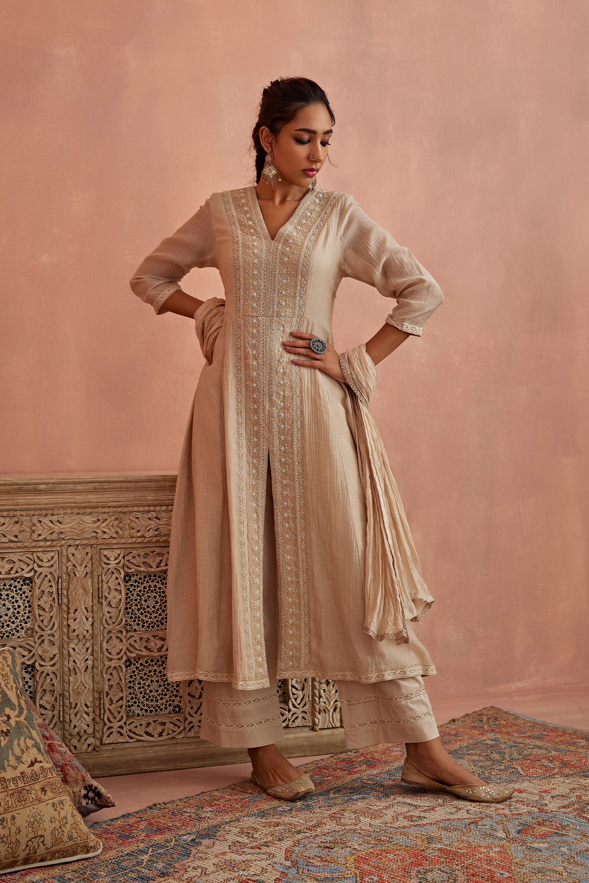 Ivory_Front_Open_Lace_Kurta_Set_Kritika_Dawar