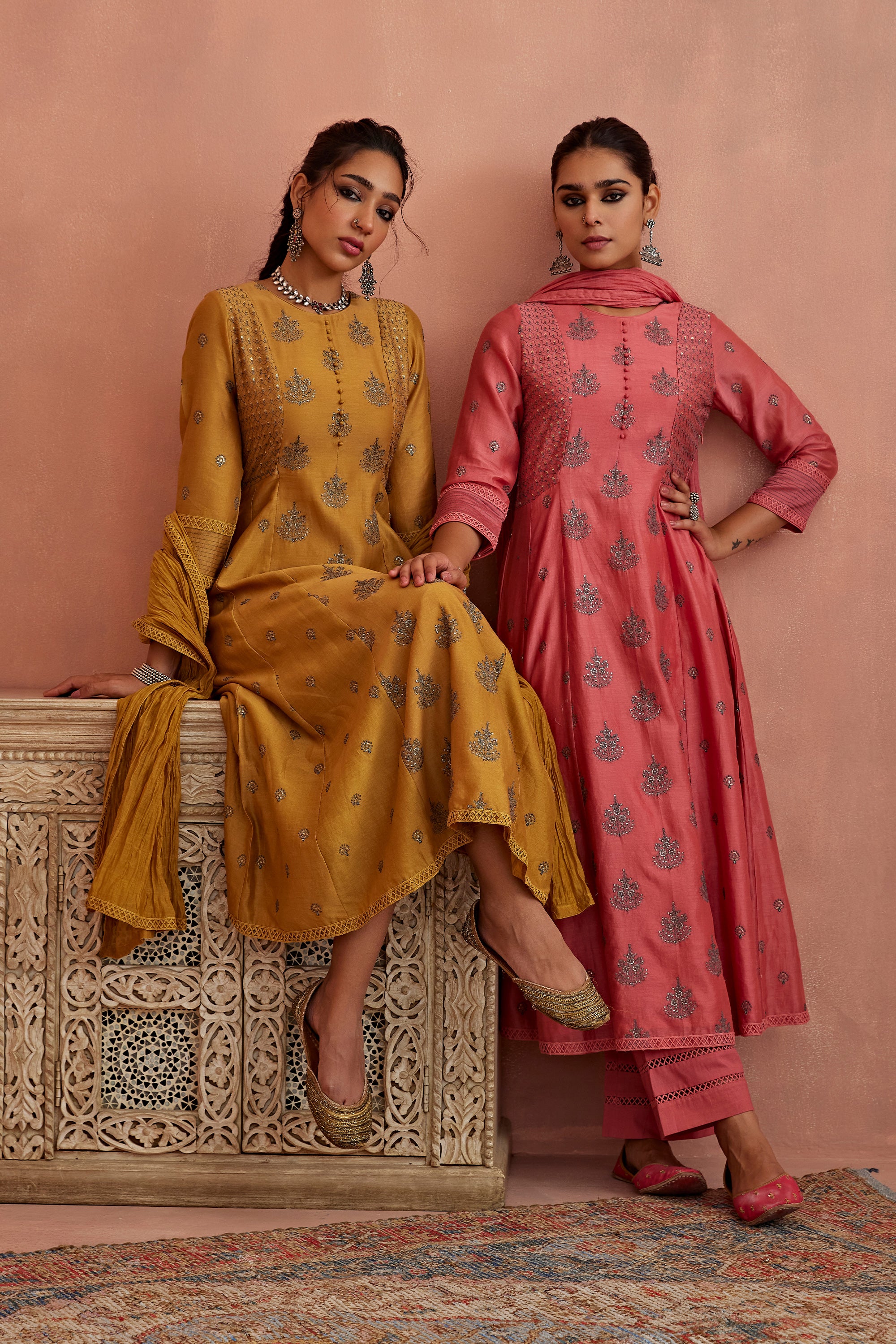 Mustard_Thread_Embroidered_A-Line_Kurta_Set_Kritika_Dawar