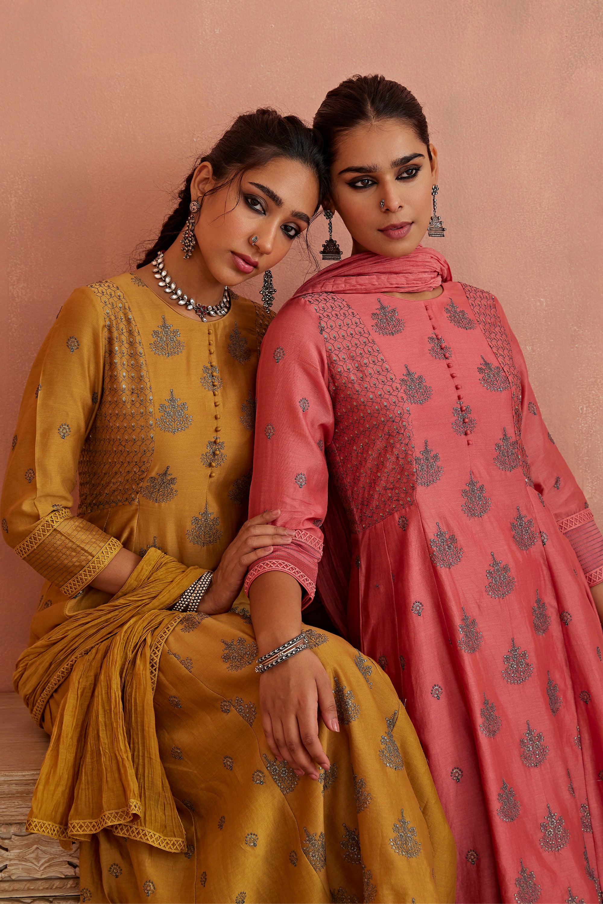 Mustard_Thread_Embroidered_A-Line_Kurta_Set_Kritika_Dawar