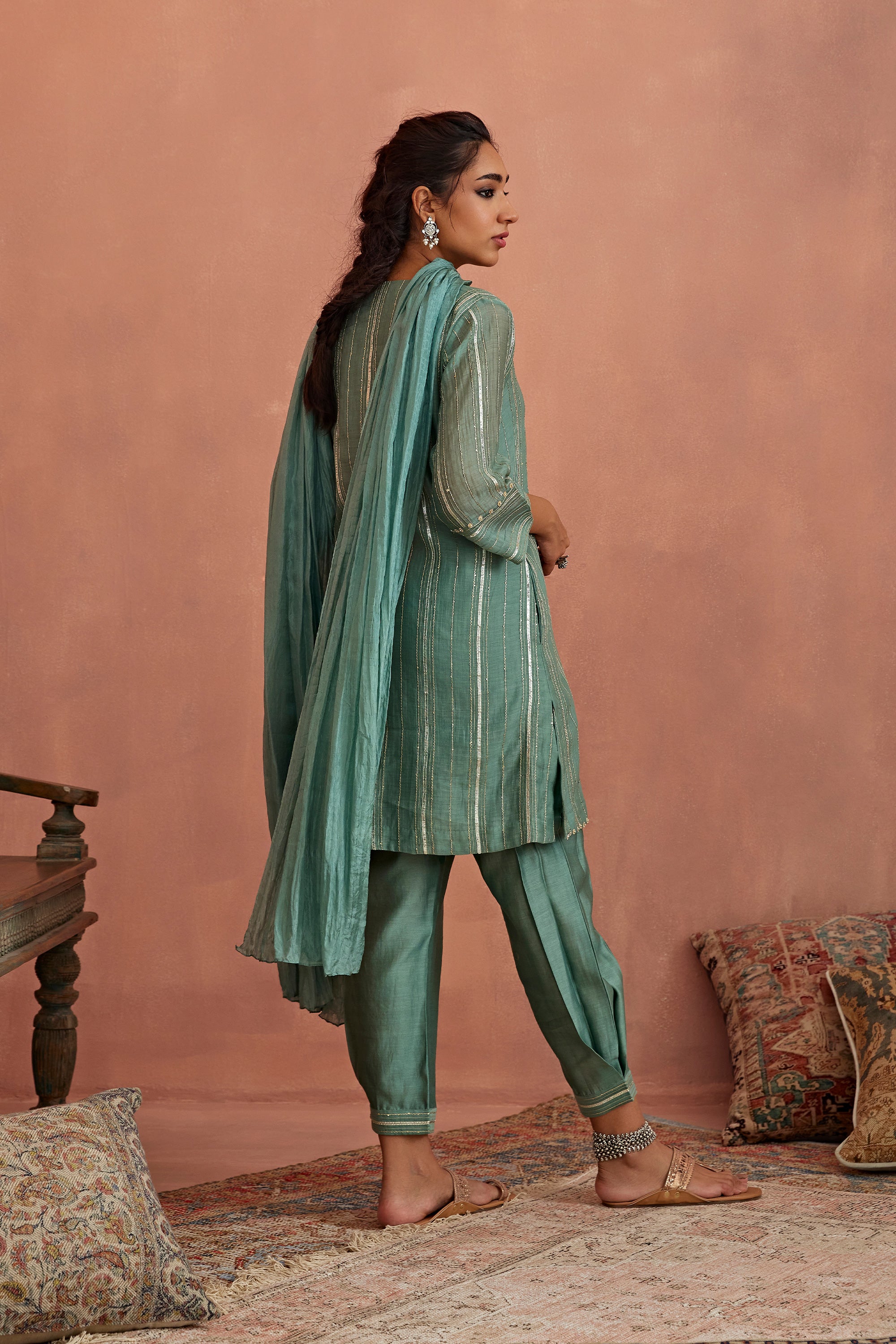 Mint_Blue_Gota_Stripes_Kurta_Dhoti_Pants_Kritika_Dawar