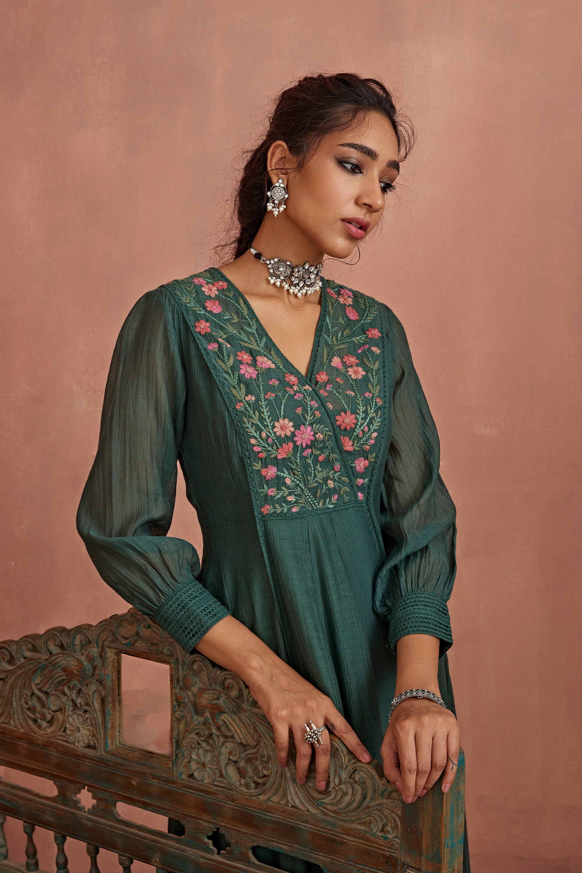 Teal_Multi_Thread_Emroidery_Angrakha_Tunic_Kritika_Dawar