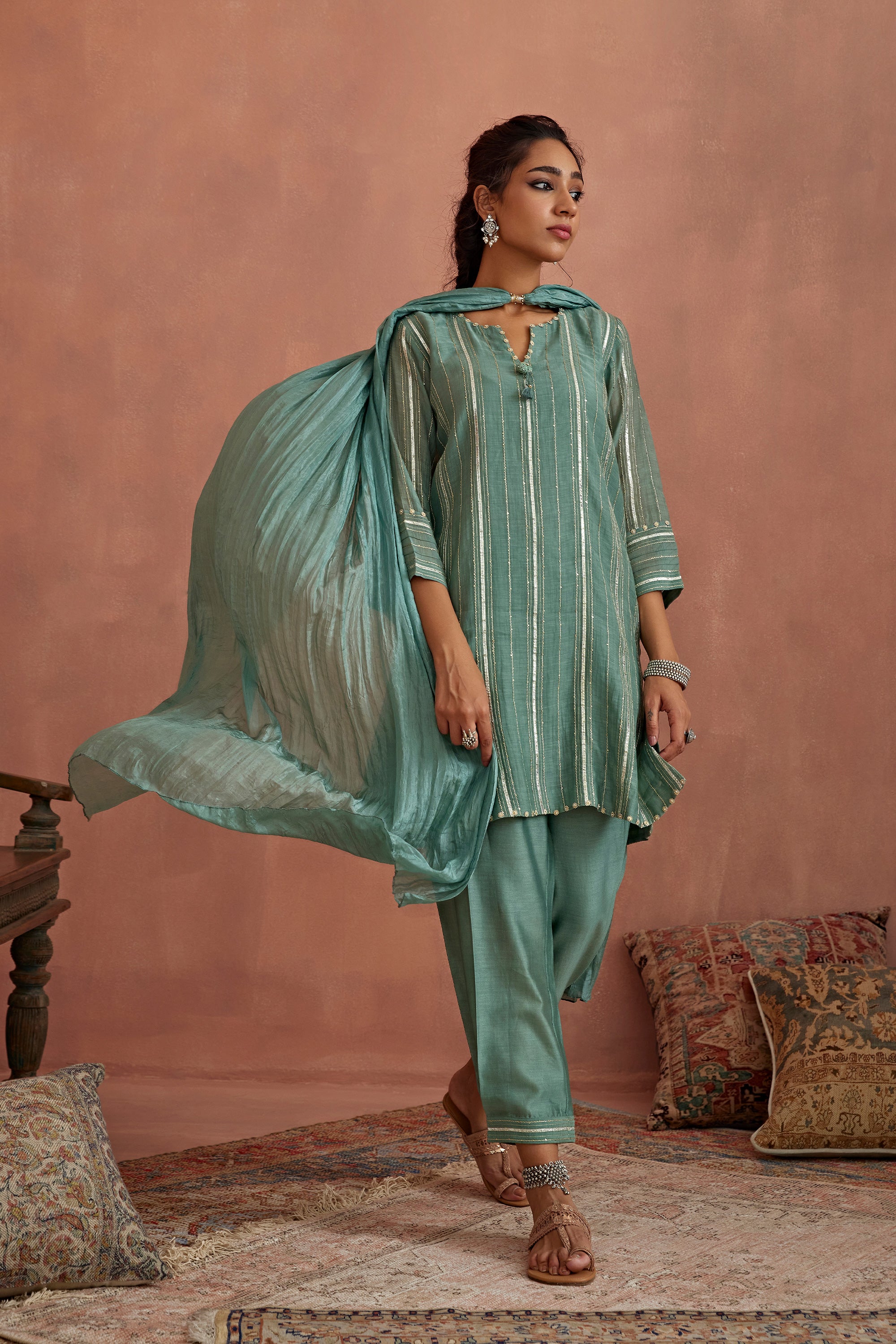 Mint_Blue_Gota_Stripes_Kurta_Dhoti_Pants_Kritika_Dawar