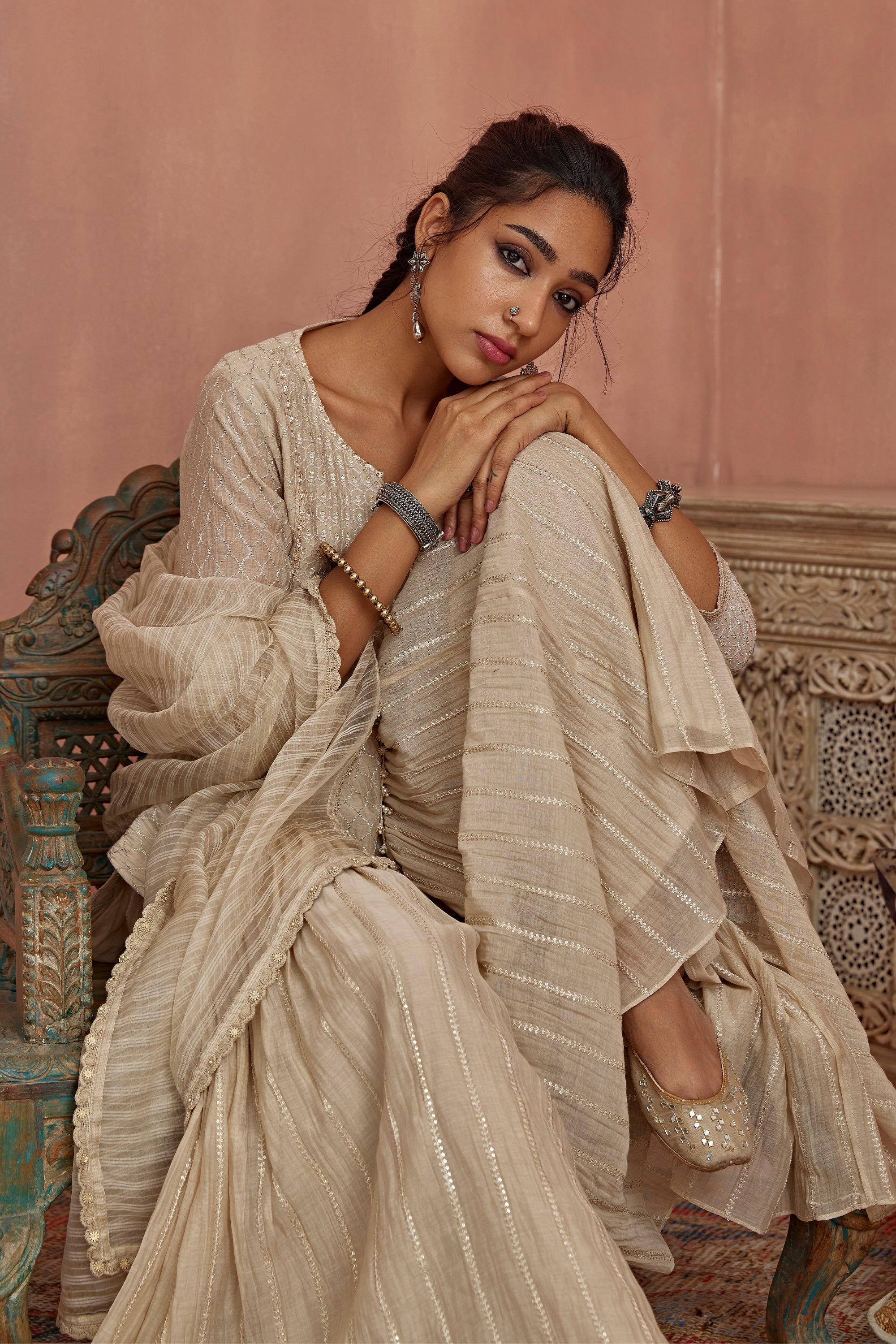 Ivory_Thread_Embroidered_Short_Kurta_Gharara_Kritika_Dawar