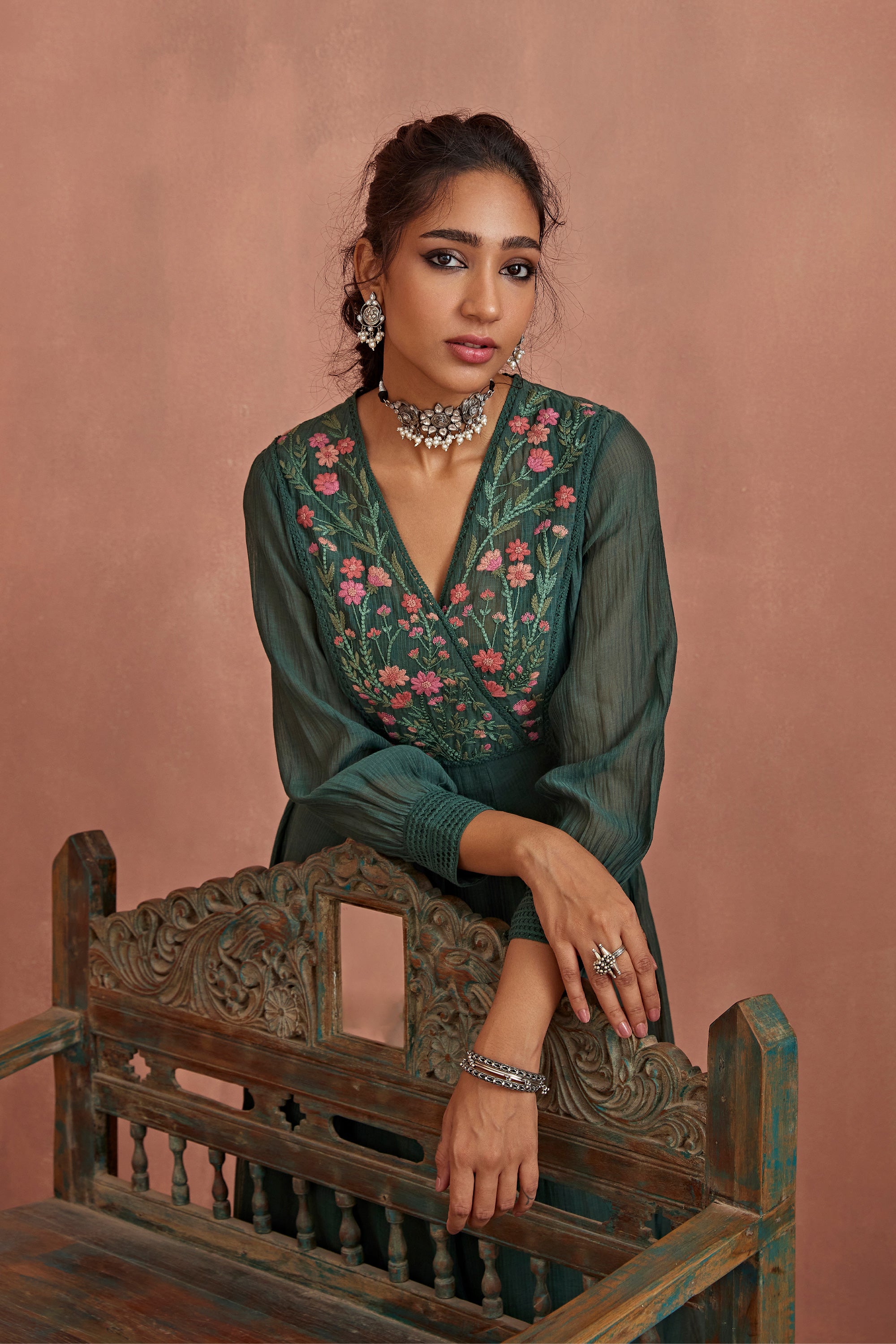 Teal_Multi_Thread_Emroidery_Angrakha_Tunic_Kritika_Dawar