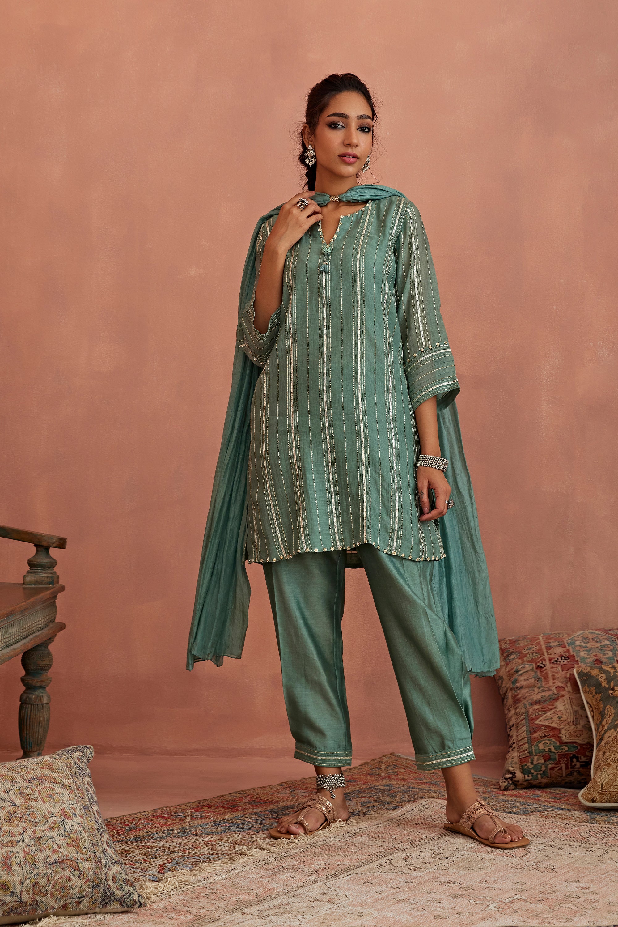Mint_Blue_Gota_Stripes_Kurta_Dhoti_Pants_Kritika_Dawar
