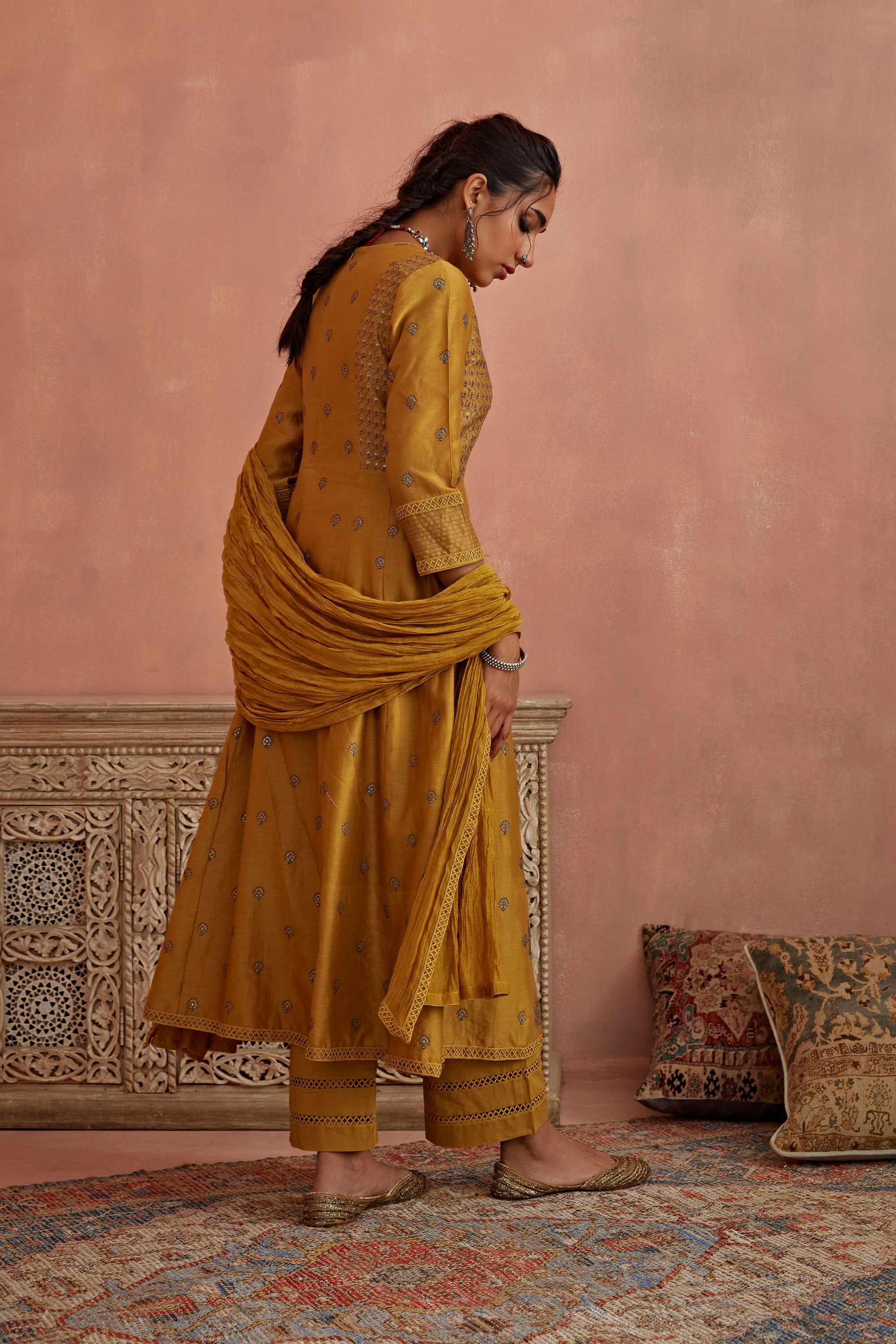 Mustard_Thread_Embroidered_A-Line_Kurta_Set_Kritika_Dawar