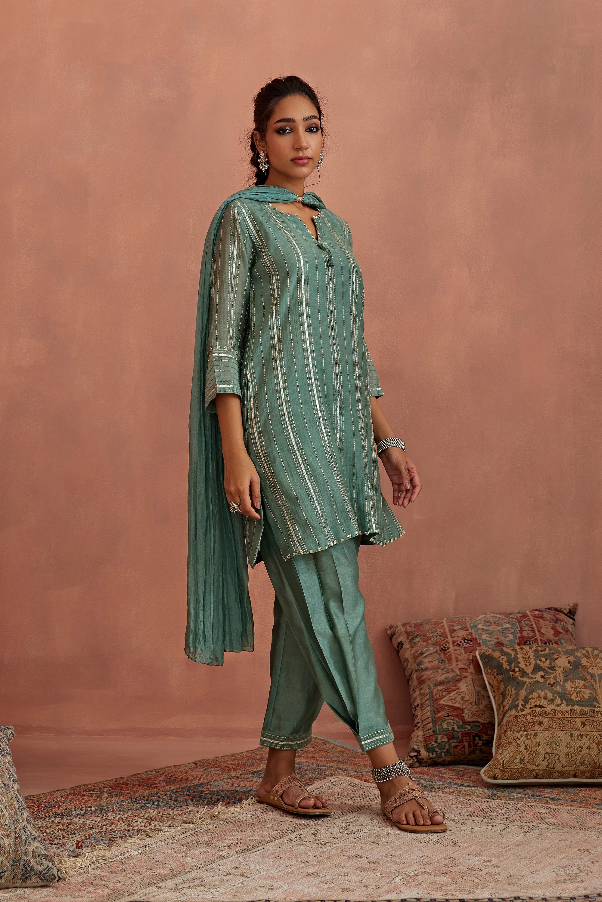 Mint_Blue_Gota_Stripes_Kurta_Dhoti_Pants_Kritika_Dawar