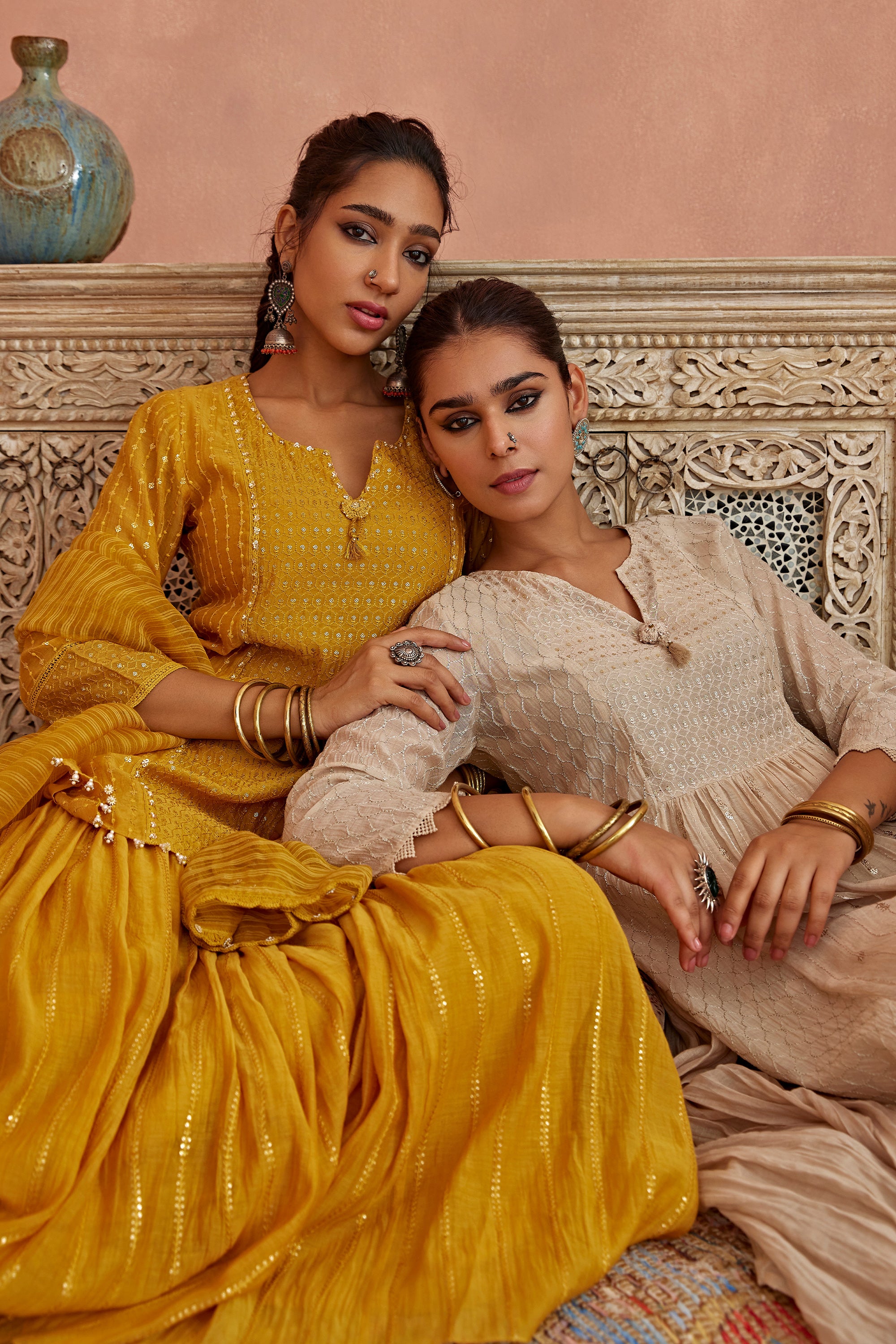 Yellow_Thread_Embroidered_Short_Kurta_Gharara_Kritika_Dawar