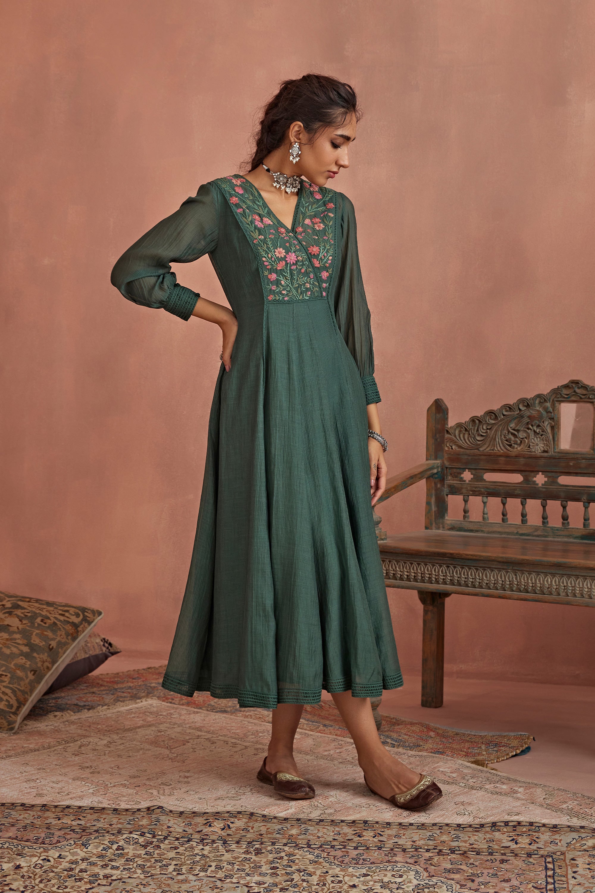 Teal_Multi_Thread_Emroidery_Angrakha_Tunic_Kritika_Dawar