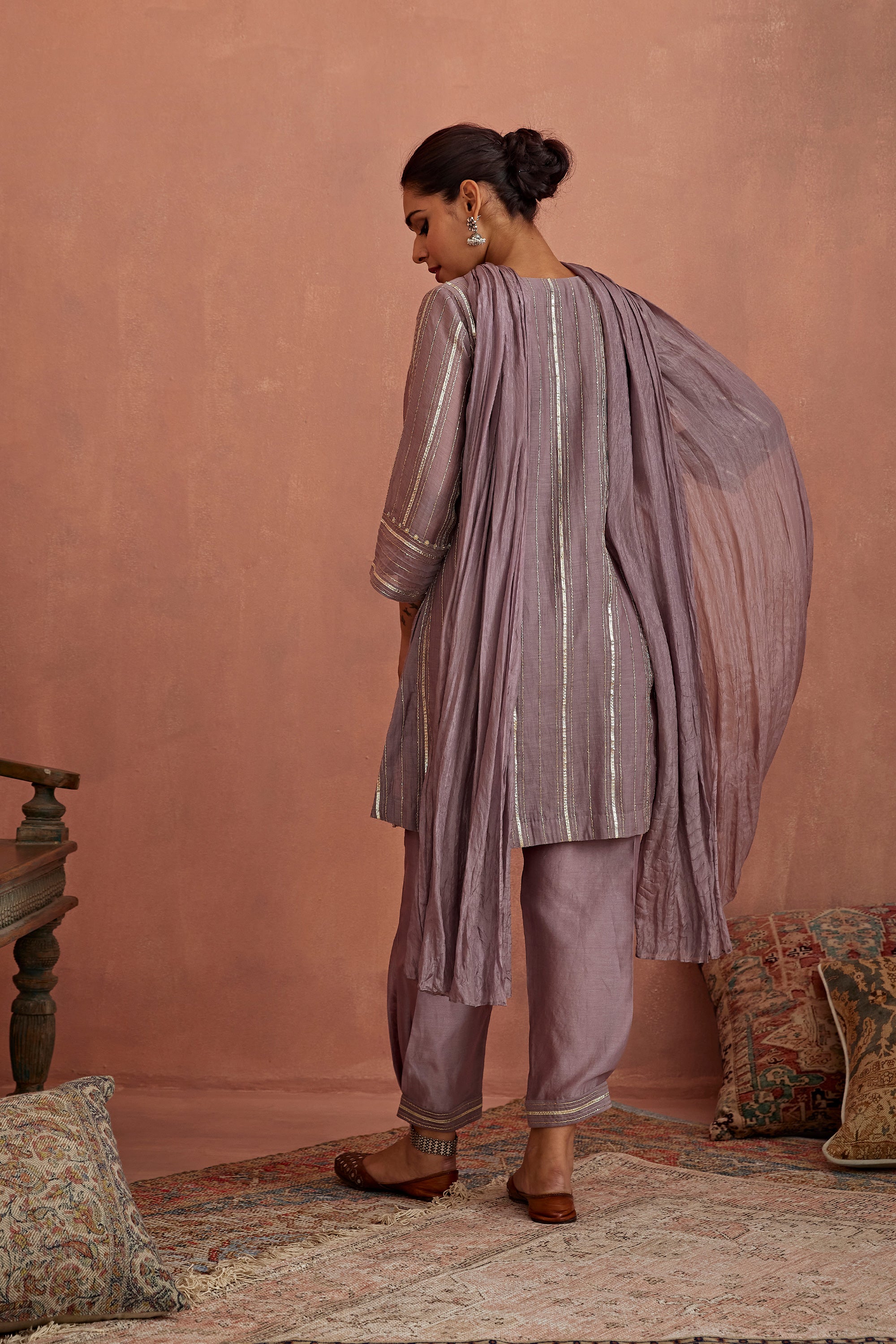 Mauve Gota Stripes Kurta Dhoti Pants