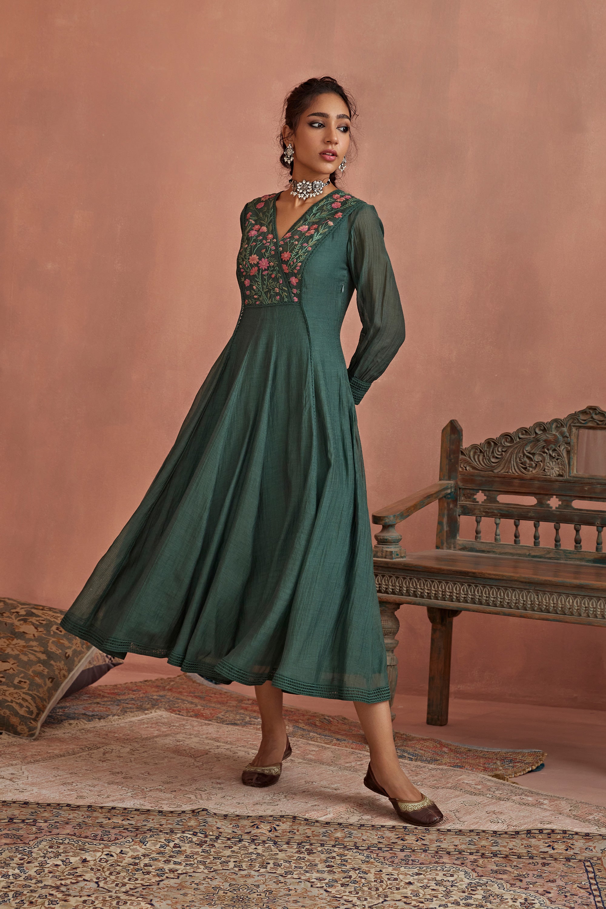 Teal_Multi_Thread_Emroidery_Angrakha_Tunic_Kritika_Dawar