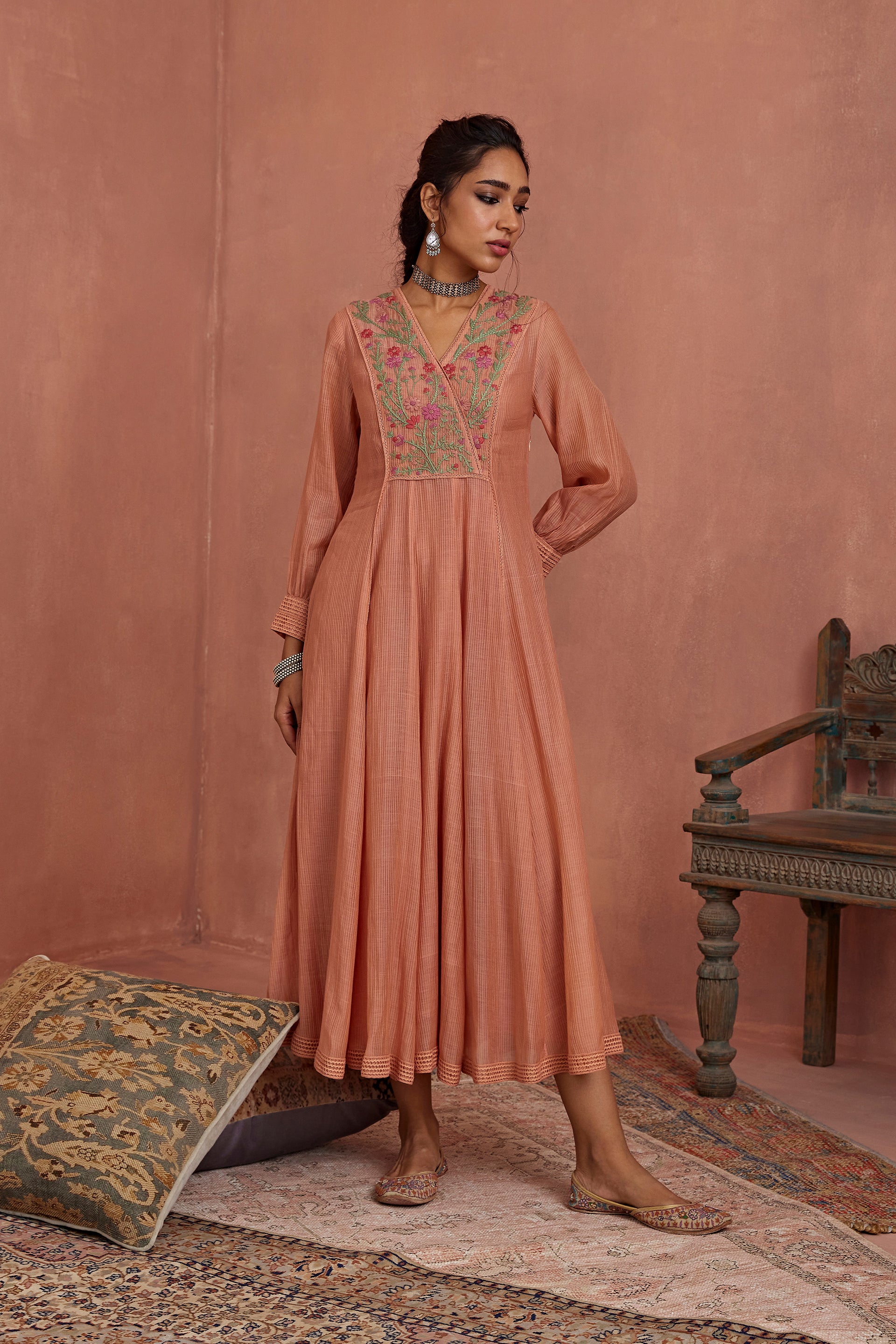 Blush Multi Thread Emroidery Angrakha Tunic