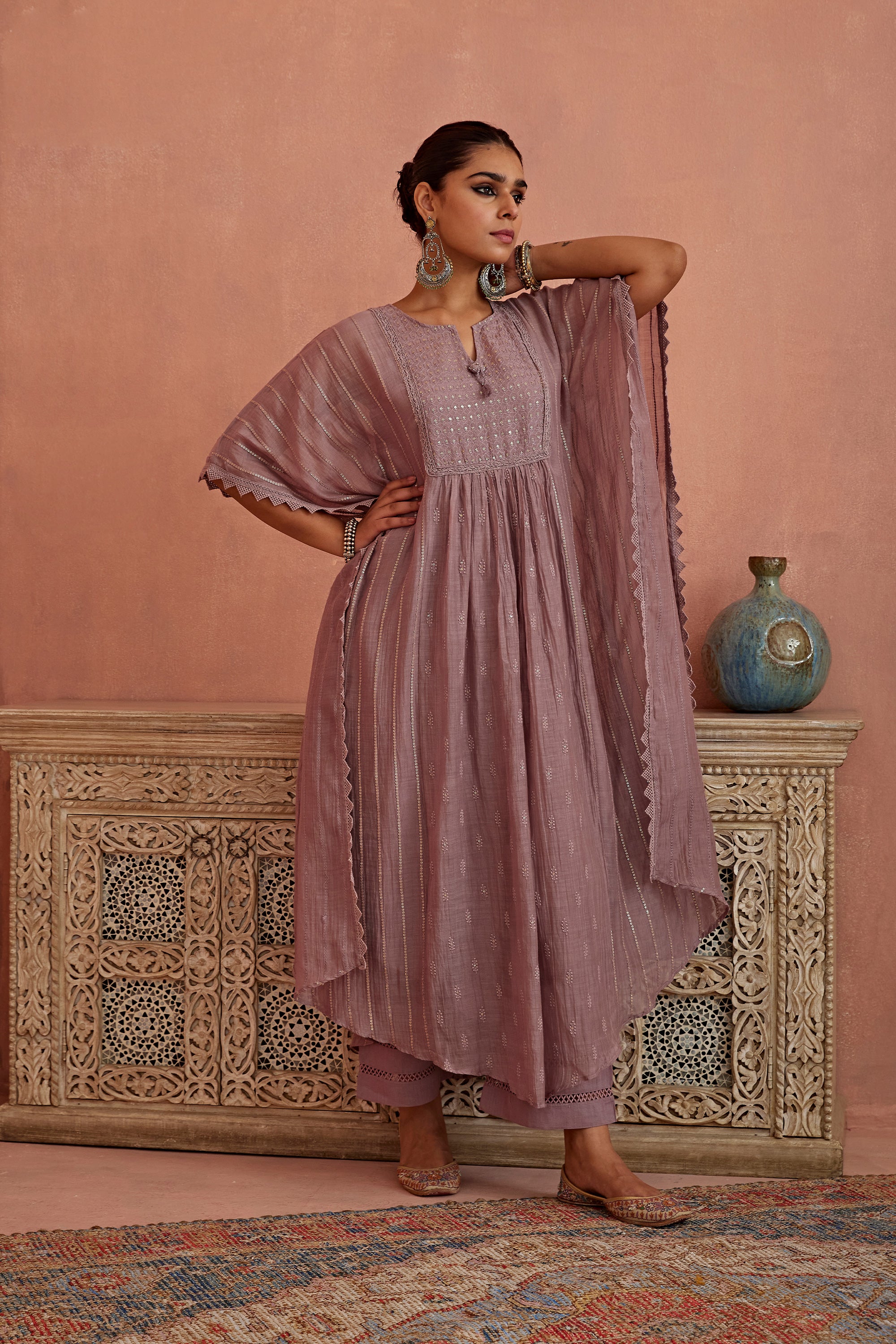 Mauve_Chanderi_Kaftaan_Kritika_Dawar