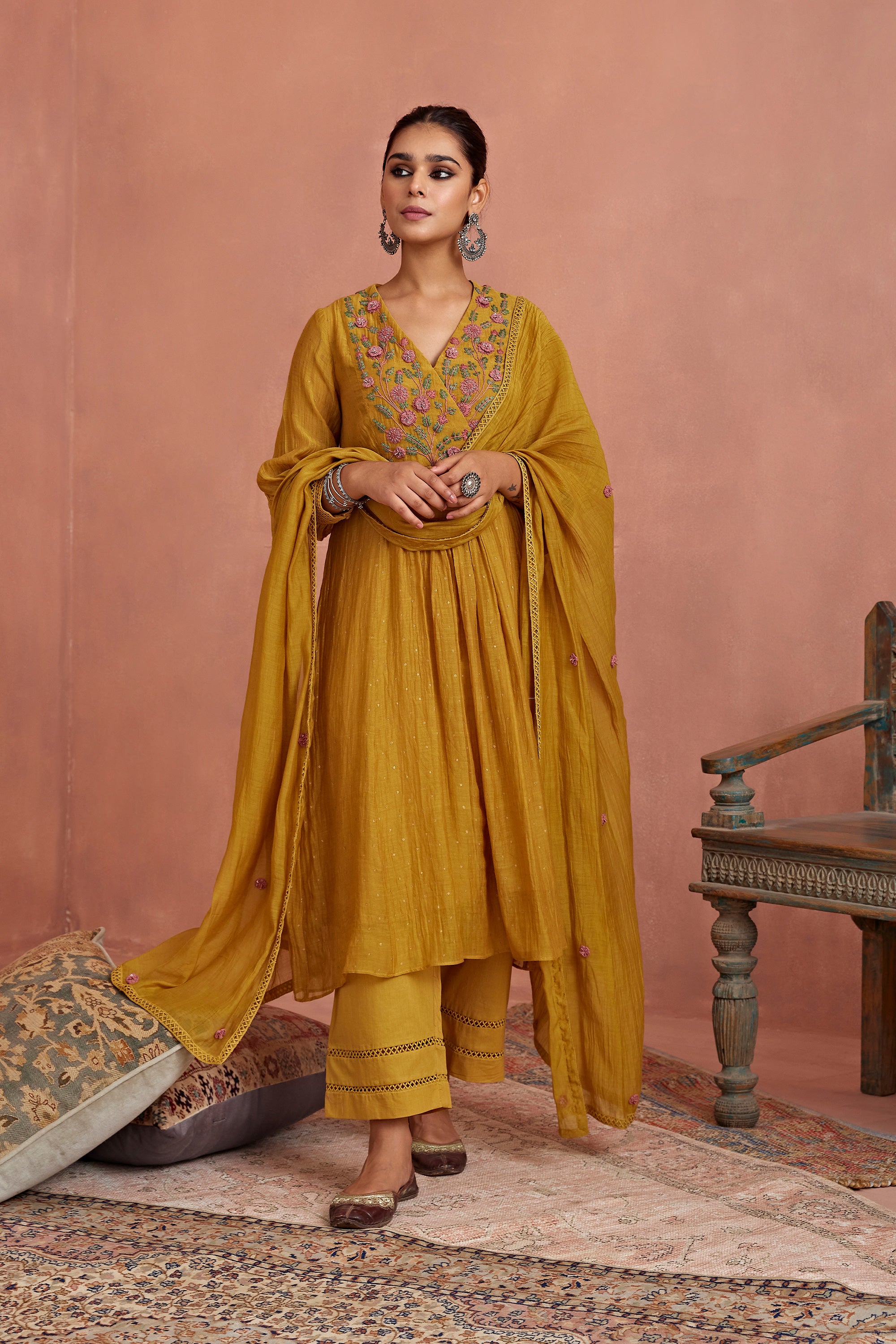 Mustard_3-D_Flower_Embroidery_Kurta_Set_Kritika_Dawar