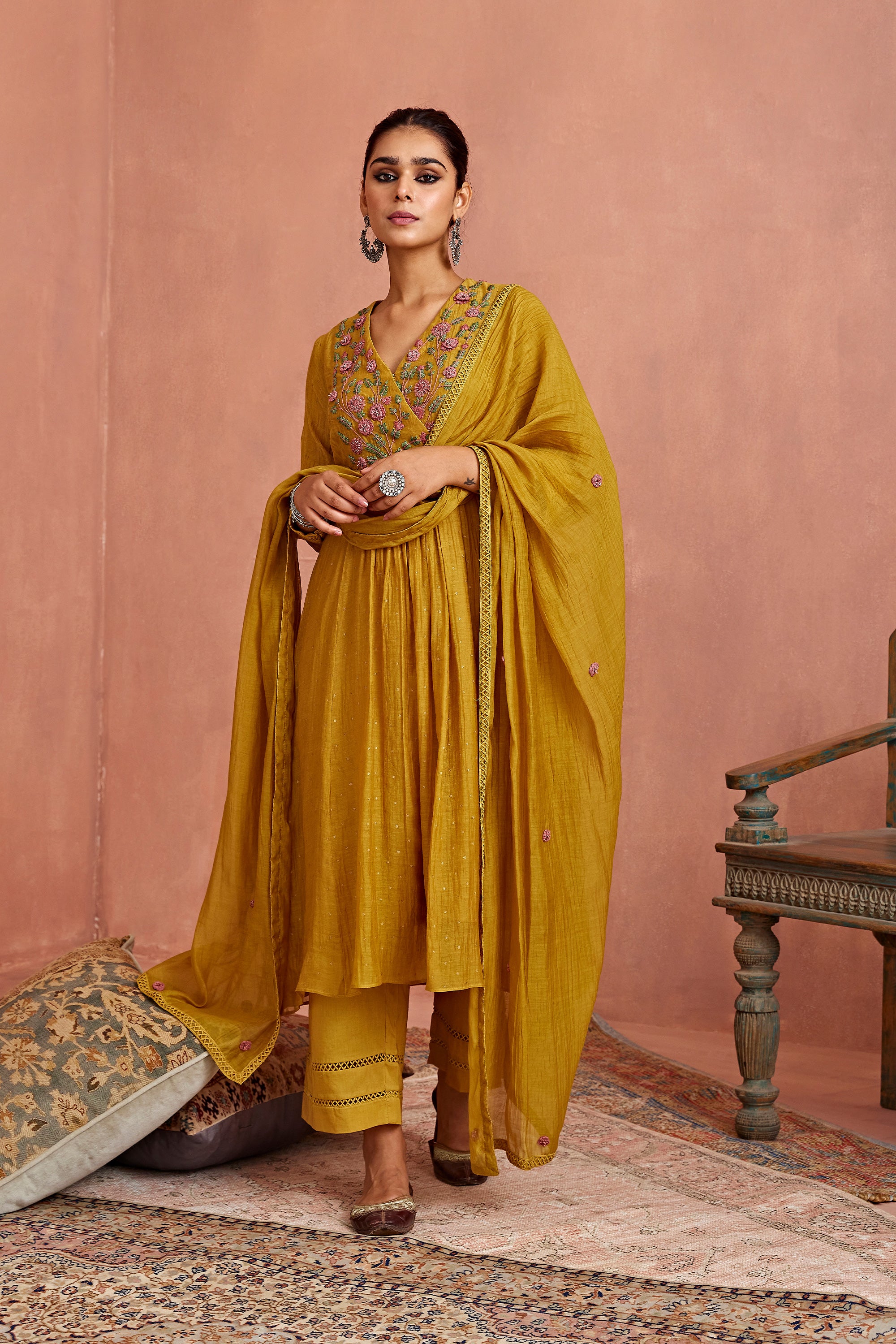 Mustard_3-D_Flower_Embroidery_Kurta_Set_Kritika_Dawar