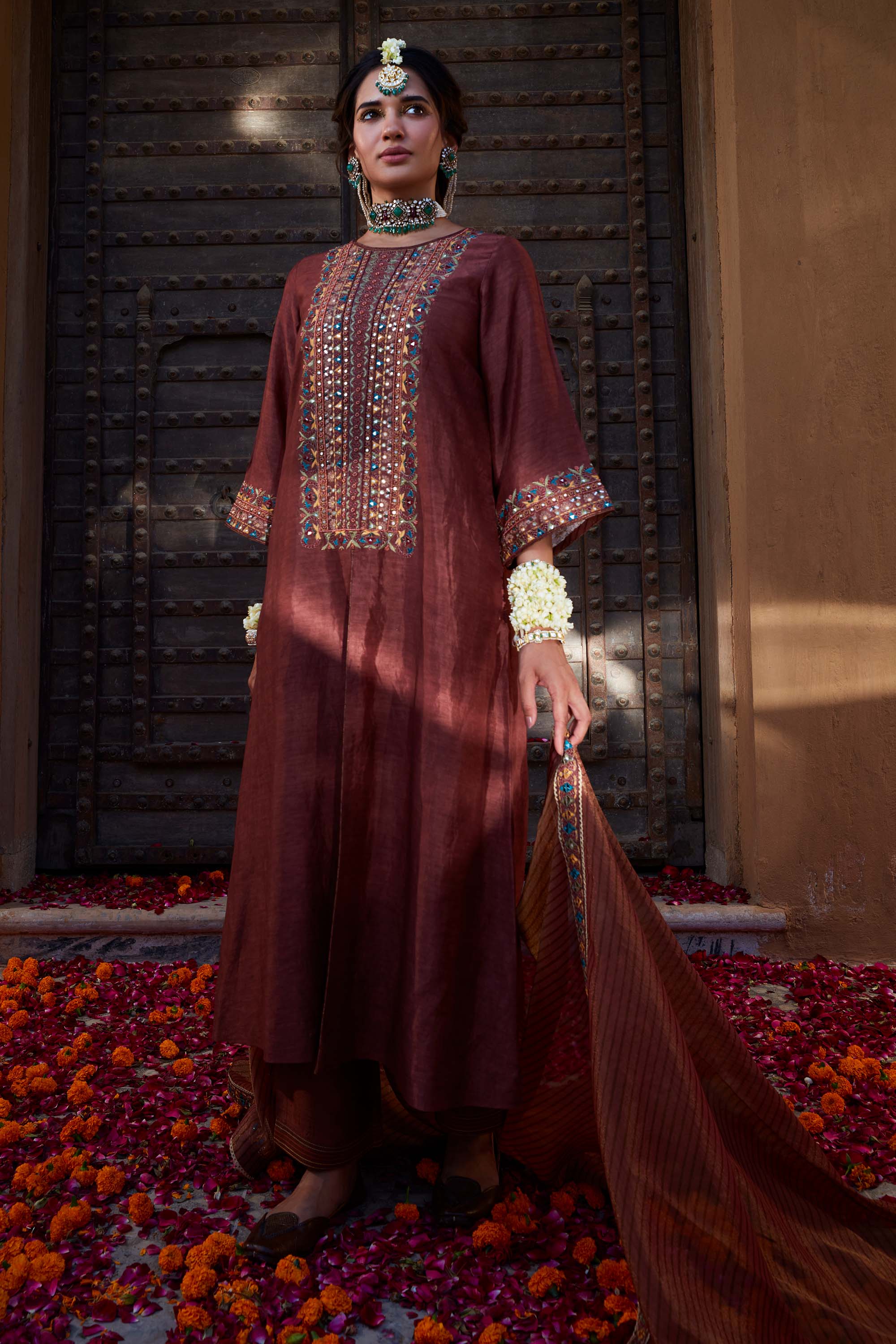 Rose_Brown_Multi_Thread_Embroidered_Straight_Kurta_Set_Kritika_Dawar
