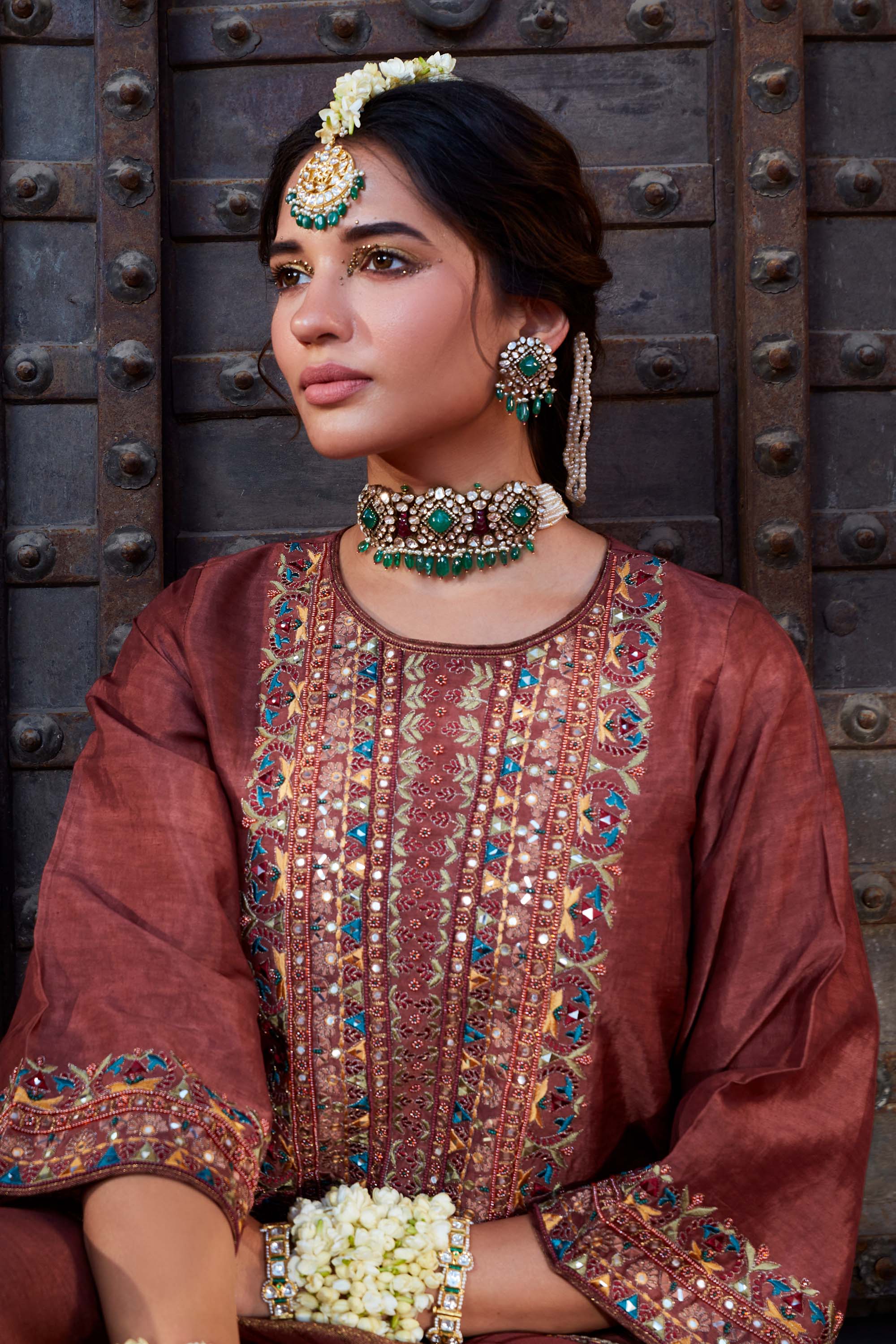 Rose_Brown_Multi_Thread_Embroidered_Straight_Kurta_Set_Kritika_Dawar