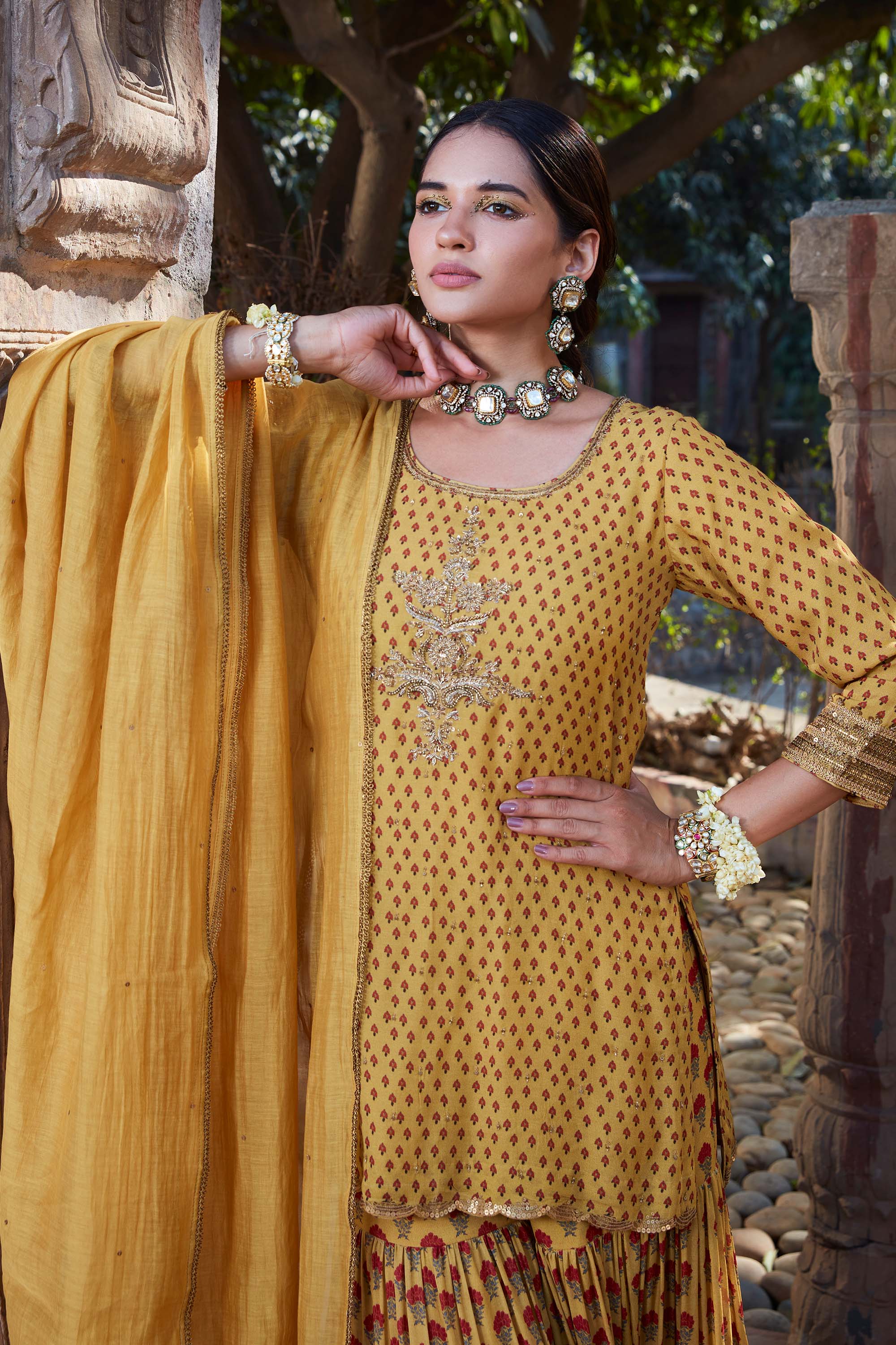 Yellow_Printed_Chanderi_Gharara_Set_Kritika_Dawar