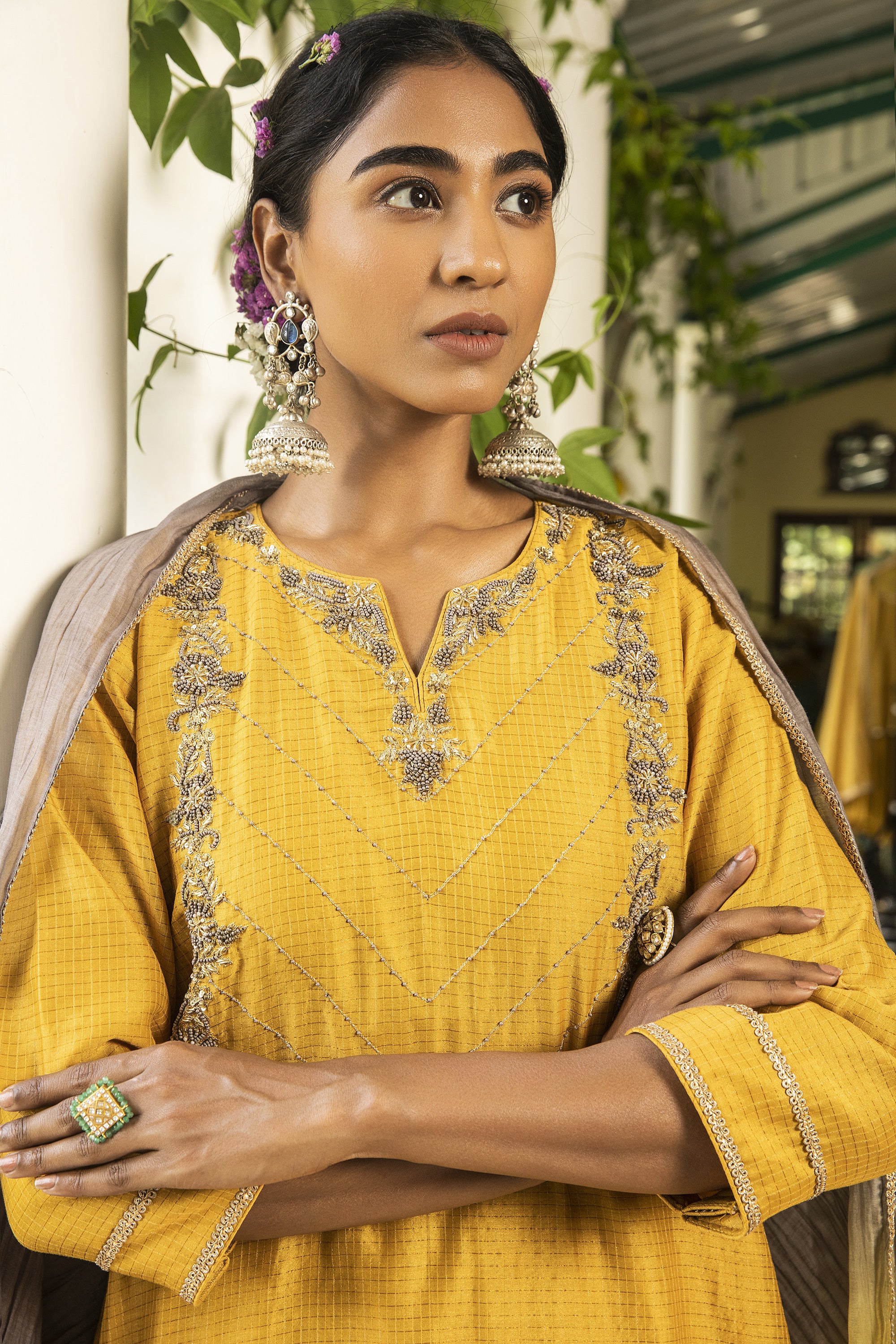 Yellow_Woven_Chanderi_Kurta_Set_Kritika_Dawar