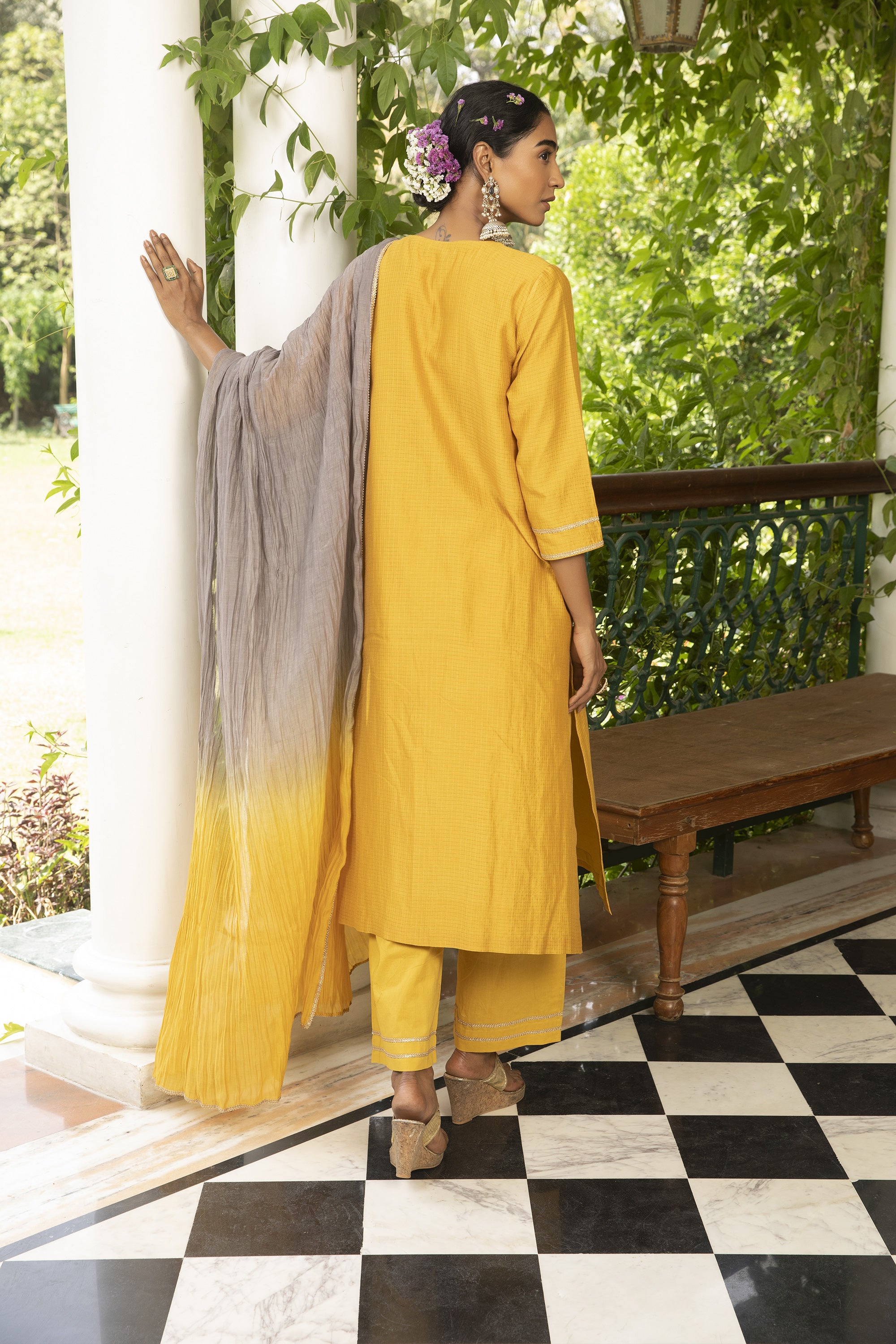 Yellow_Woven_Chanderi_Kurta_Set_Kritika_Dawar