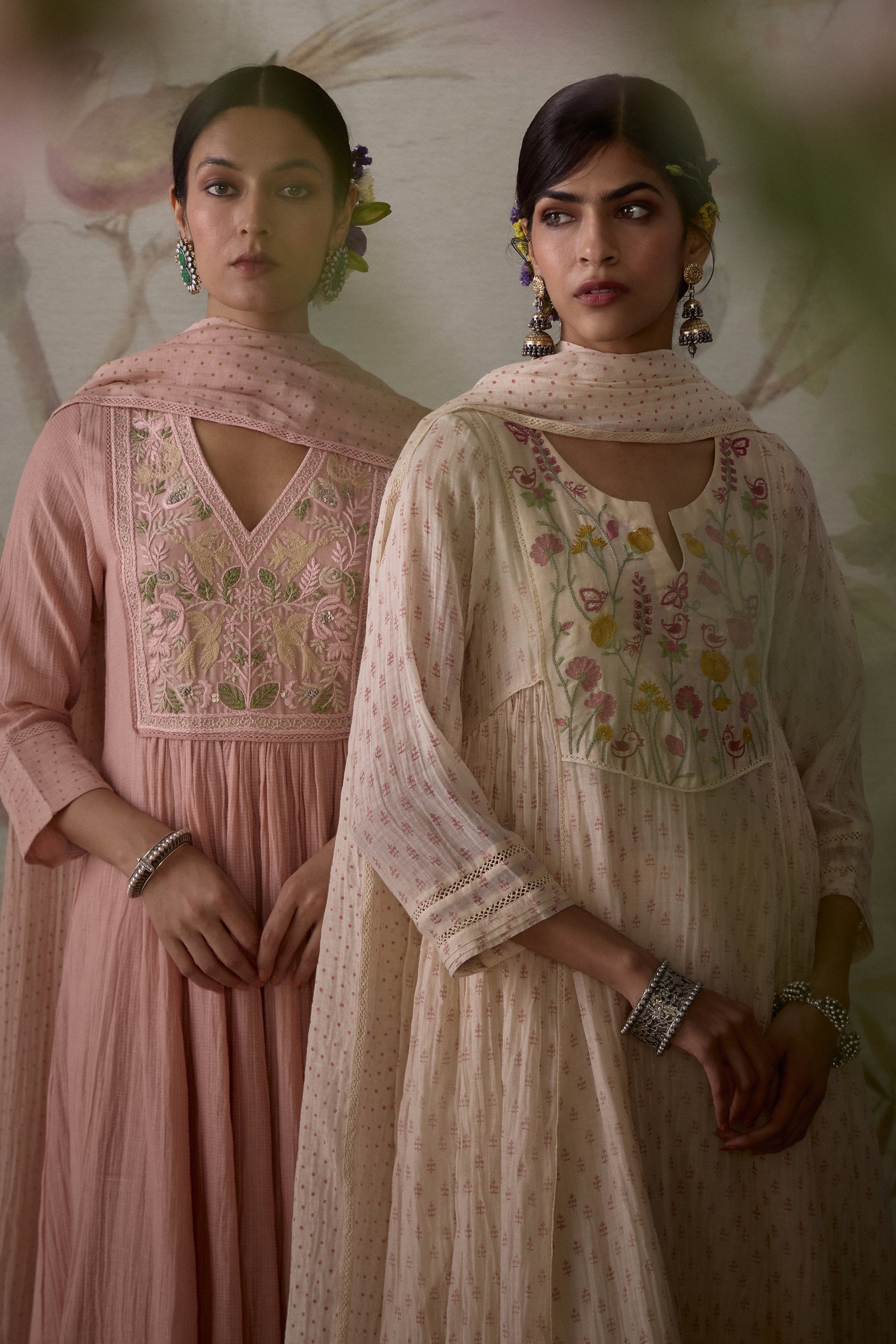 Pink Hand Embroidered A-Line Kurta Set