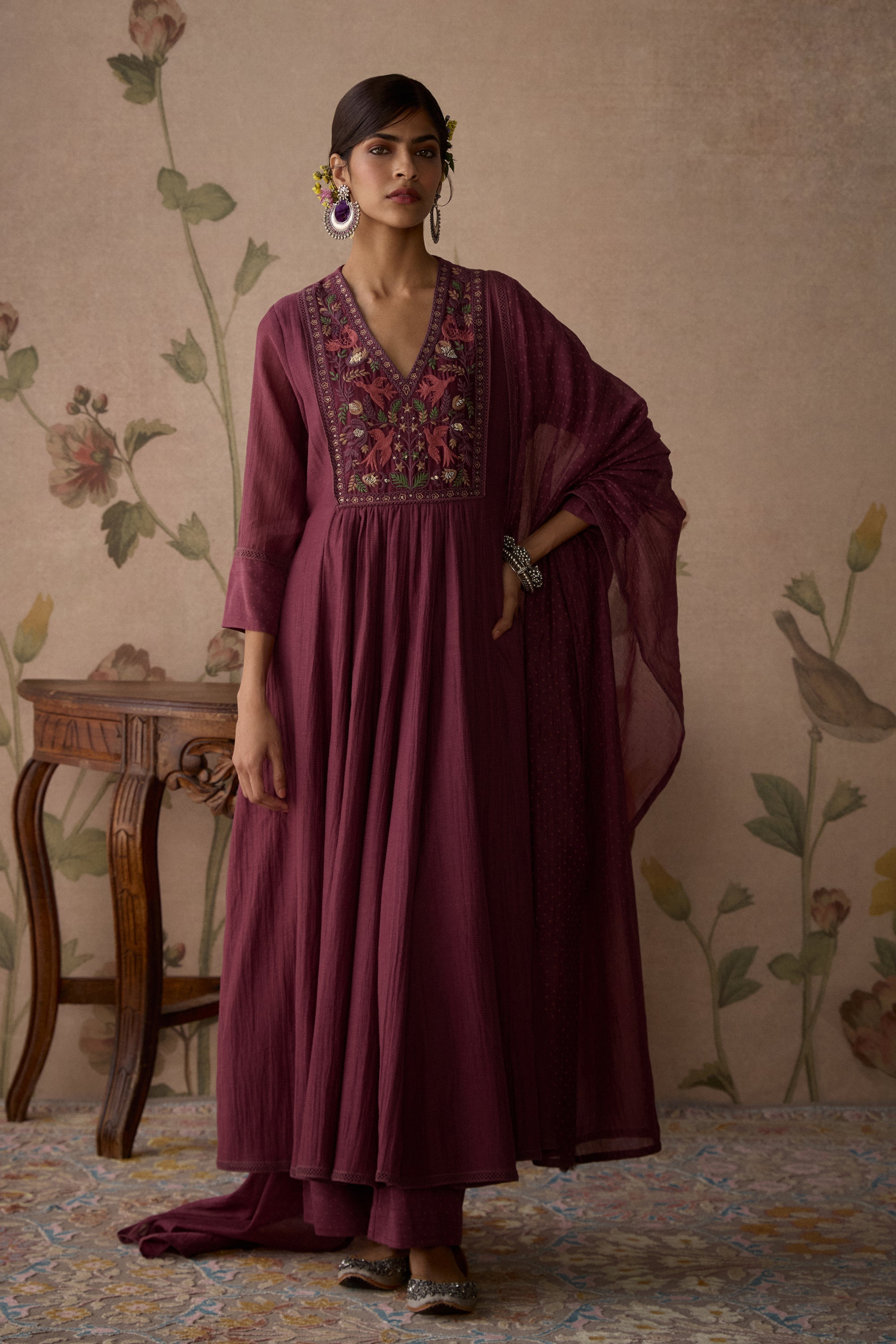 Wine_Hand_Embroidered_A-Line_Kurta_Set_Kritika_Dawar