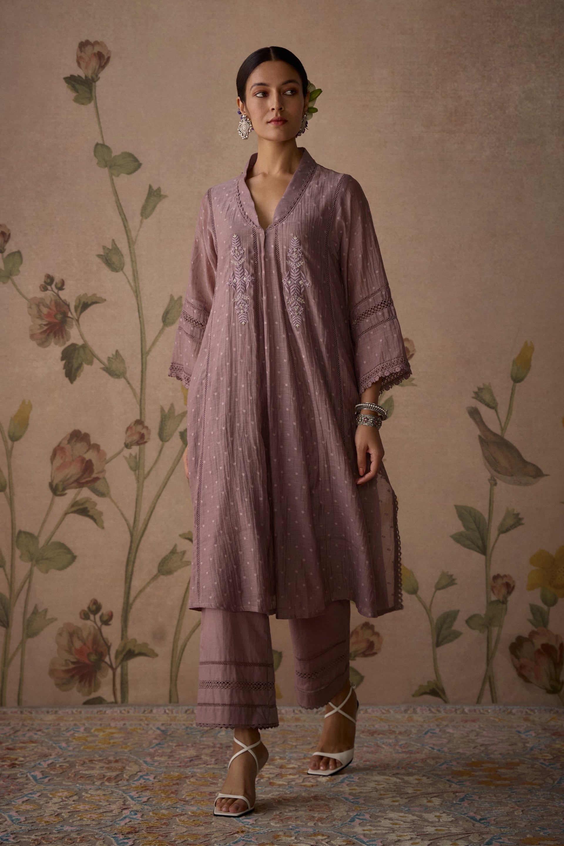 Mauve Chanderi Choga Kurta Set