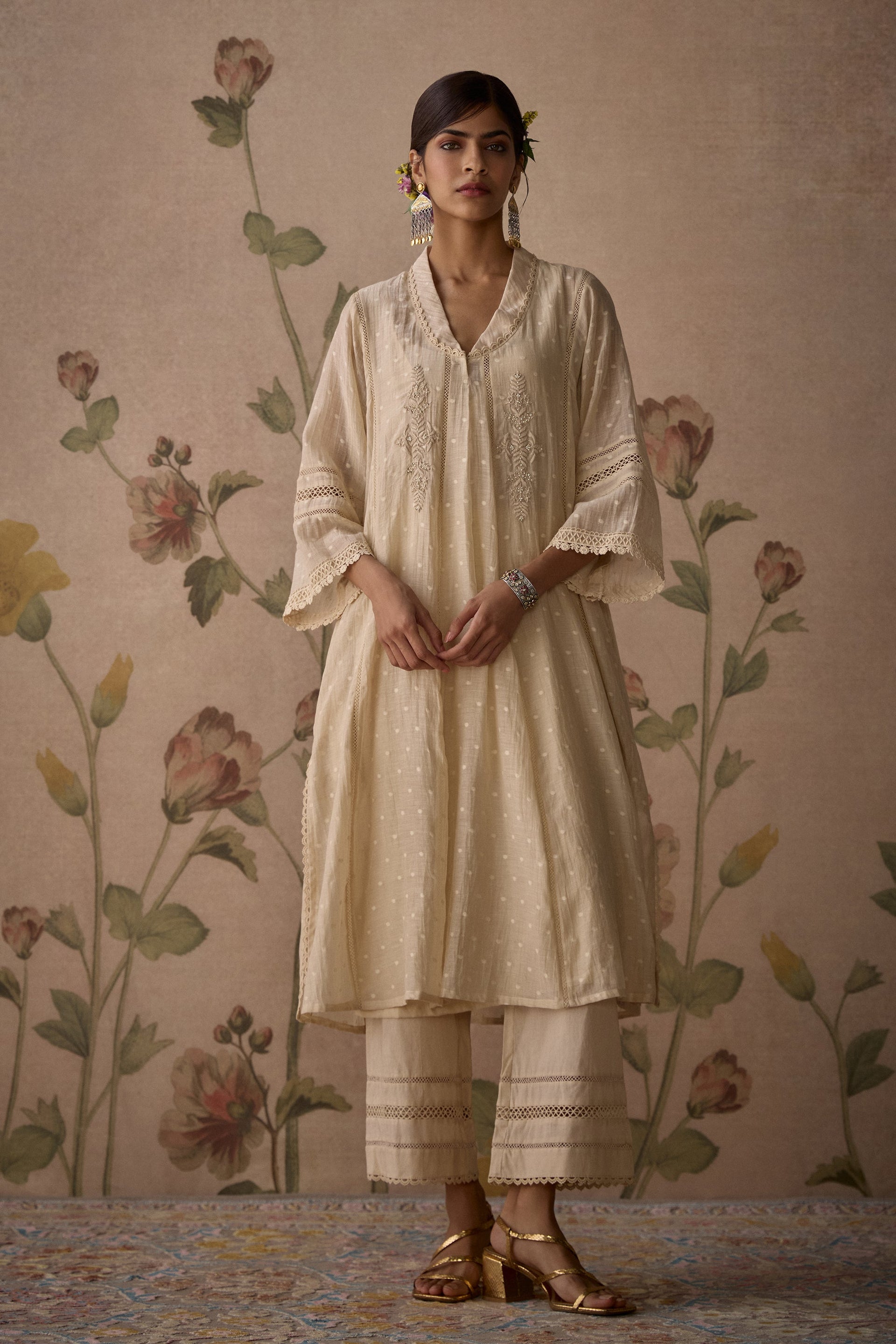 Ivory Chanderi Choga Kurta Set