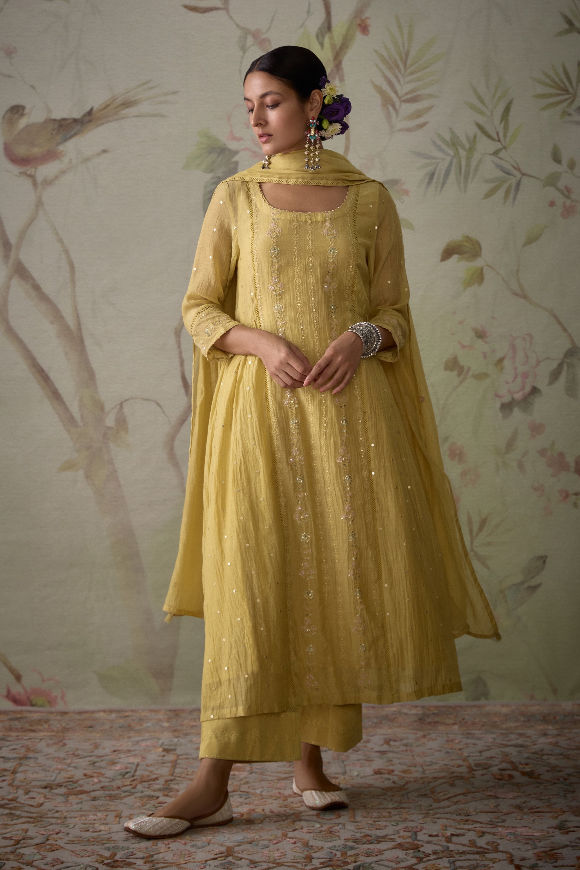 Lemon_Yellow_Chanderi_Panelled_Kurta_Set_Kritika_Dawar