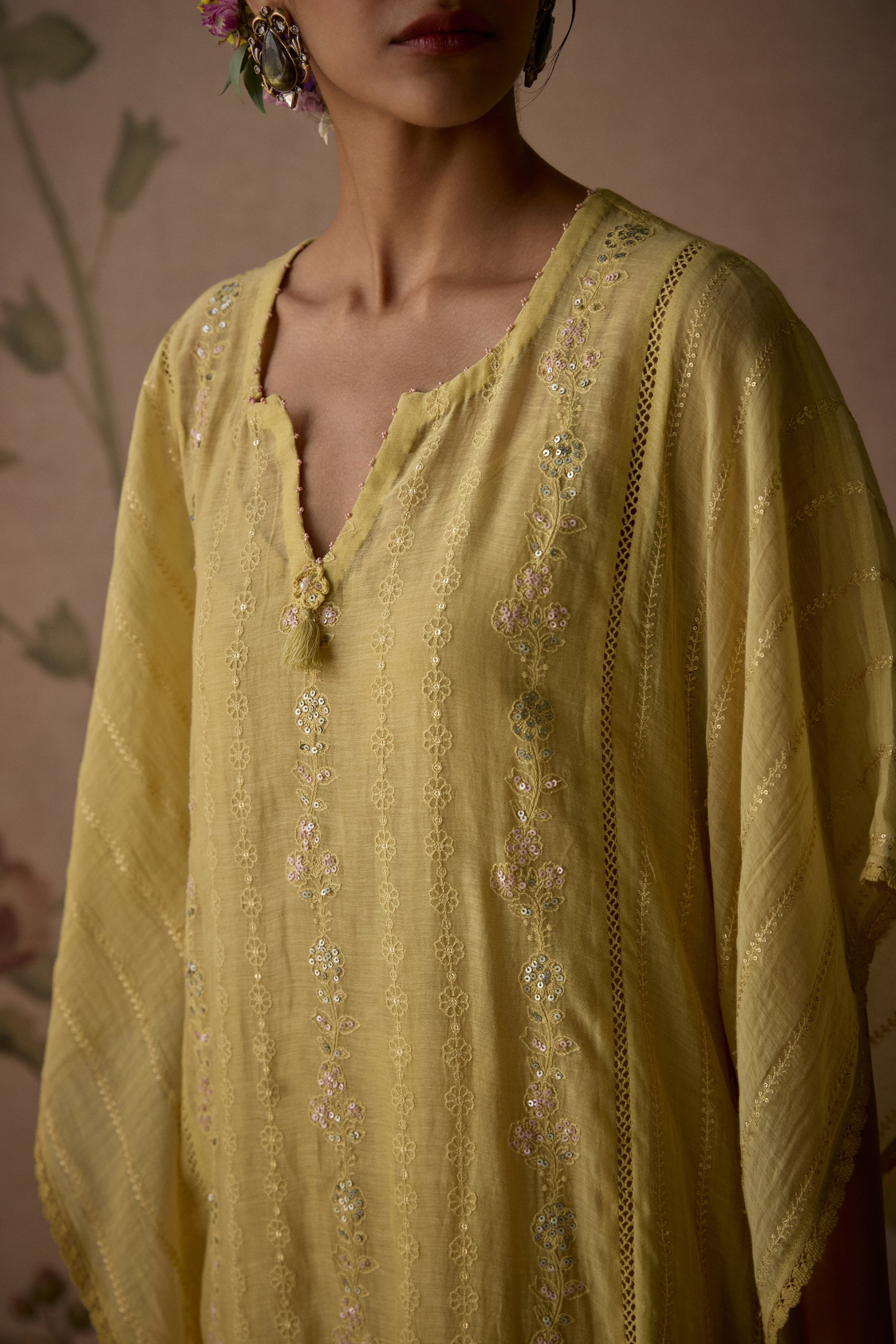 Lemon_Yellow_Floral_Hand_Embroidered_Kaftaan_Kritika_Dawar