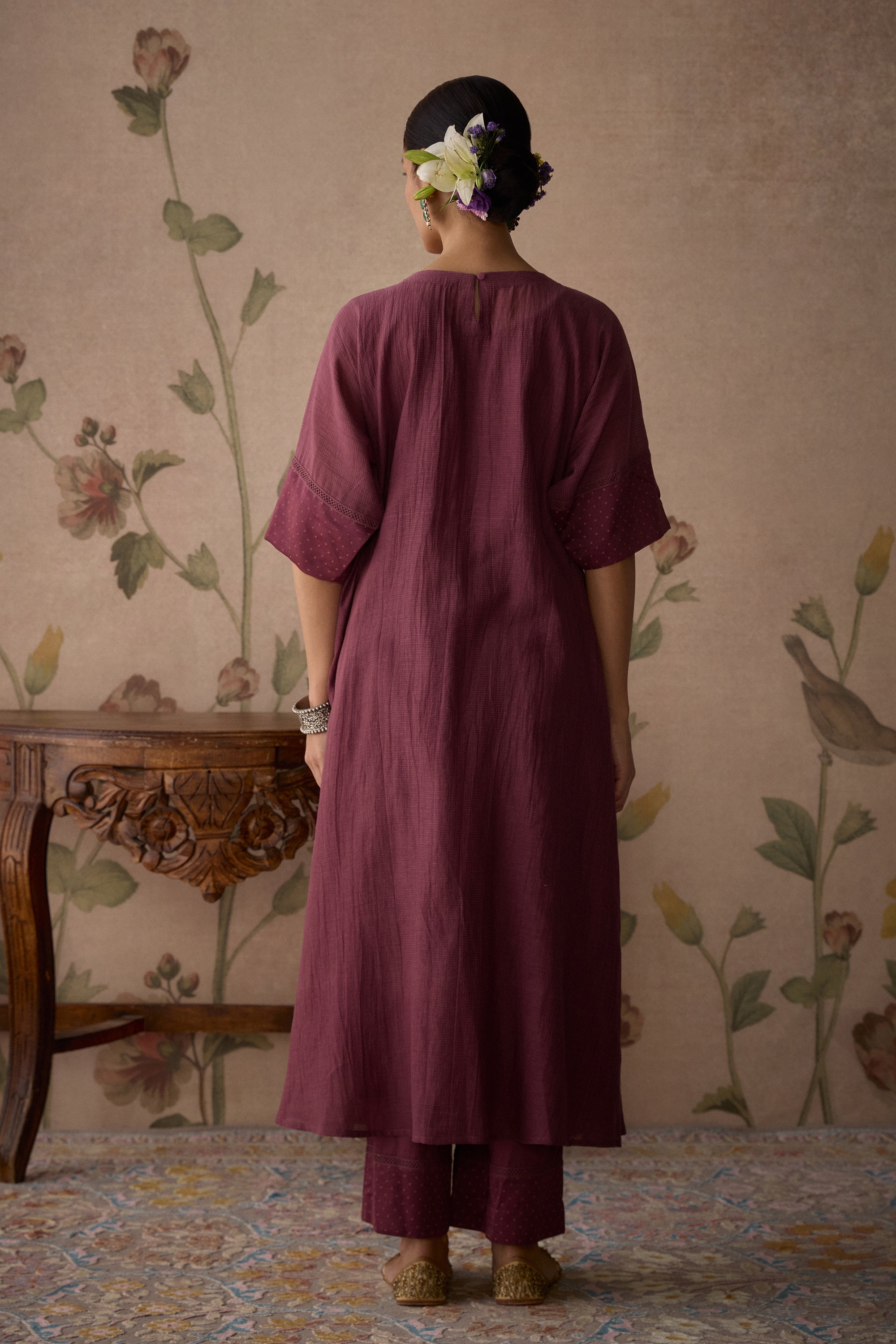 Wine_Handwoven_Chanderi_Tunic_Set_Kritika_Dawar