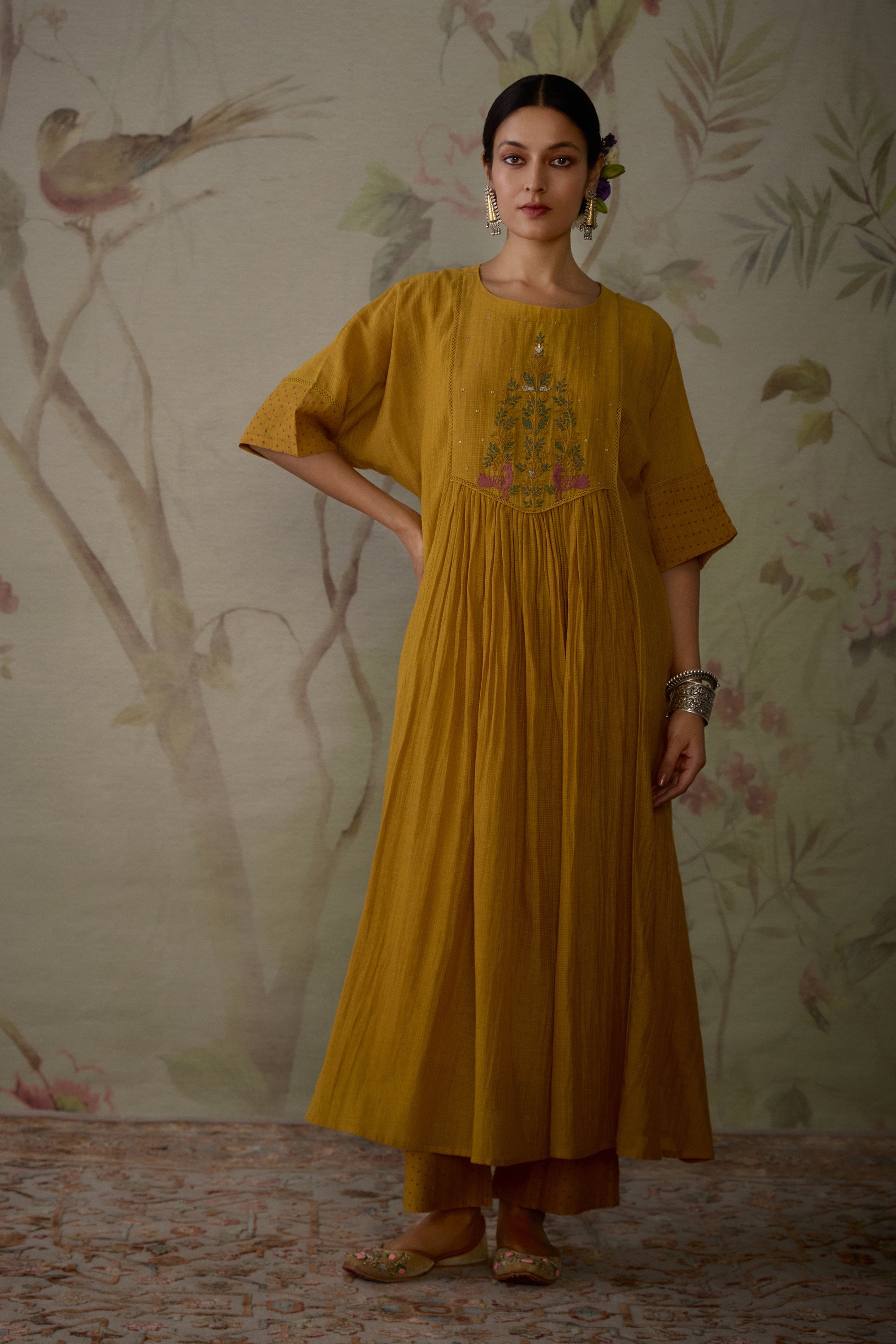 Yellow_Handwoven_Chanderi_Tunic_Set_Kritika_Dawar