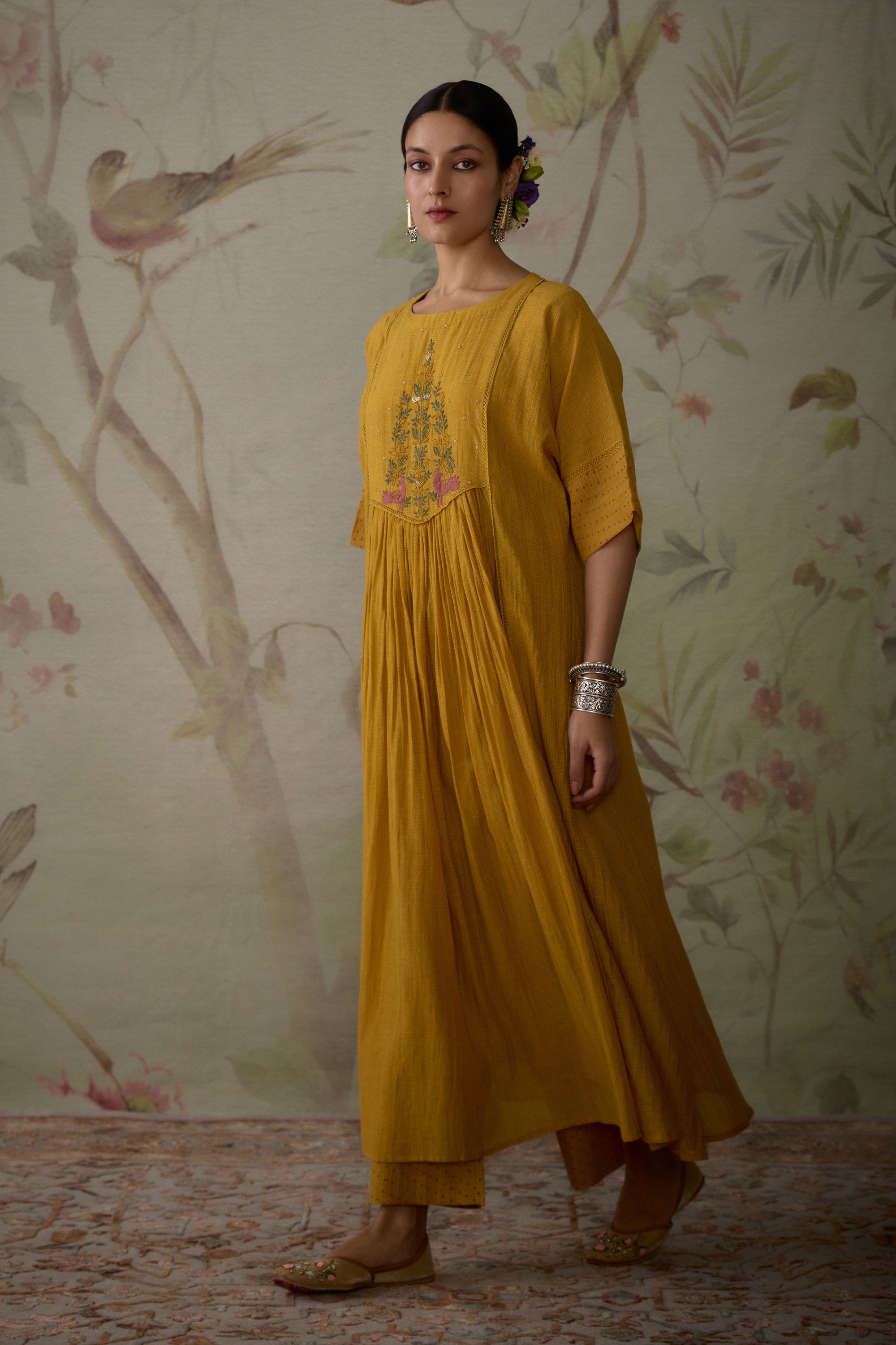 Yellow_Handwoven_Chanderi_Tunic_Set_Kritika_Dawar