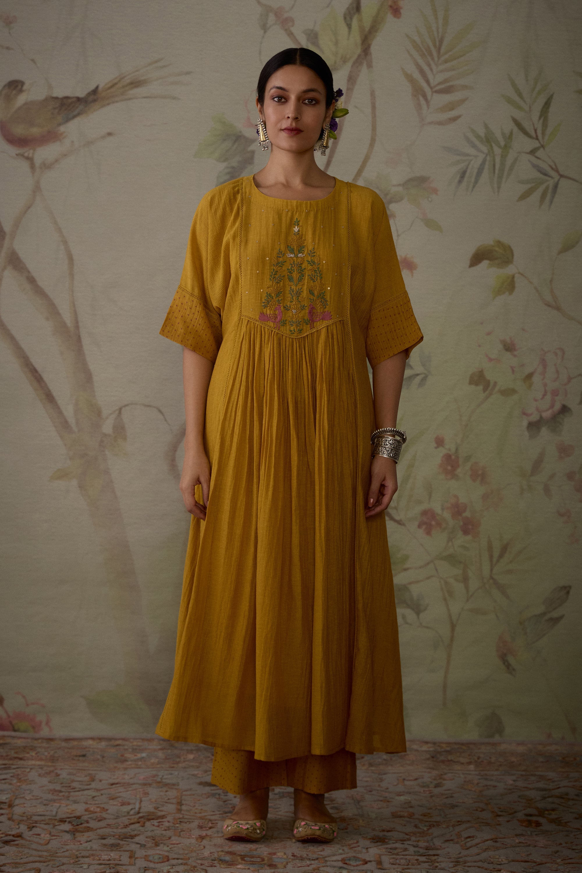 Yellow_Handwoven_Chanderi_Tunic_Set_Kritika_Dawar