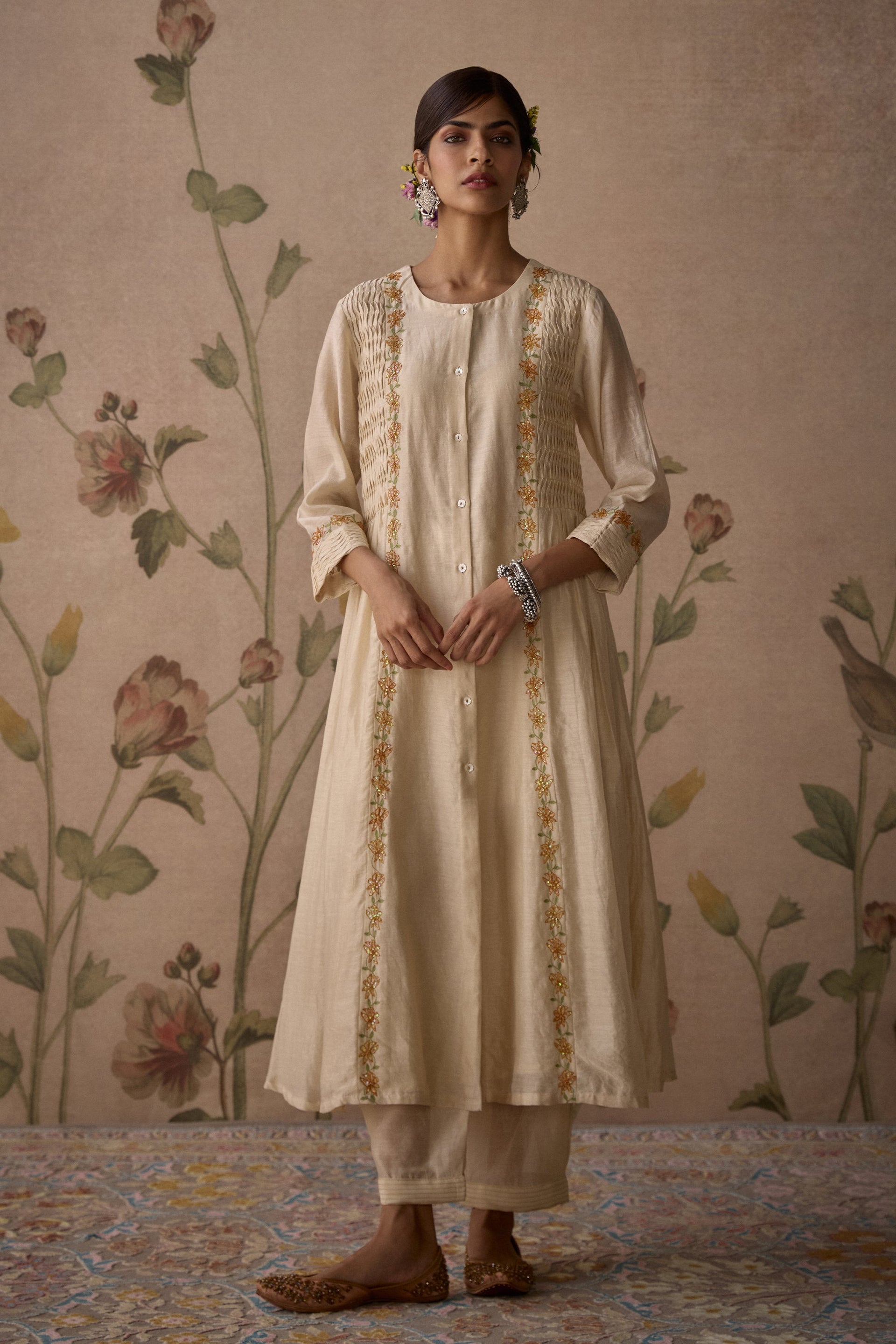 Ivory Pintuck Hand Embroidered Kurta Set