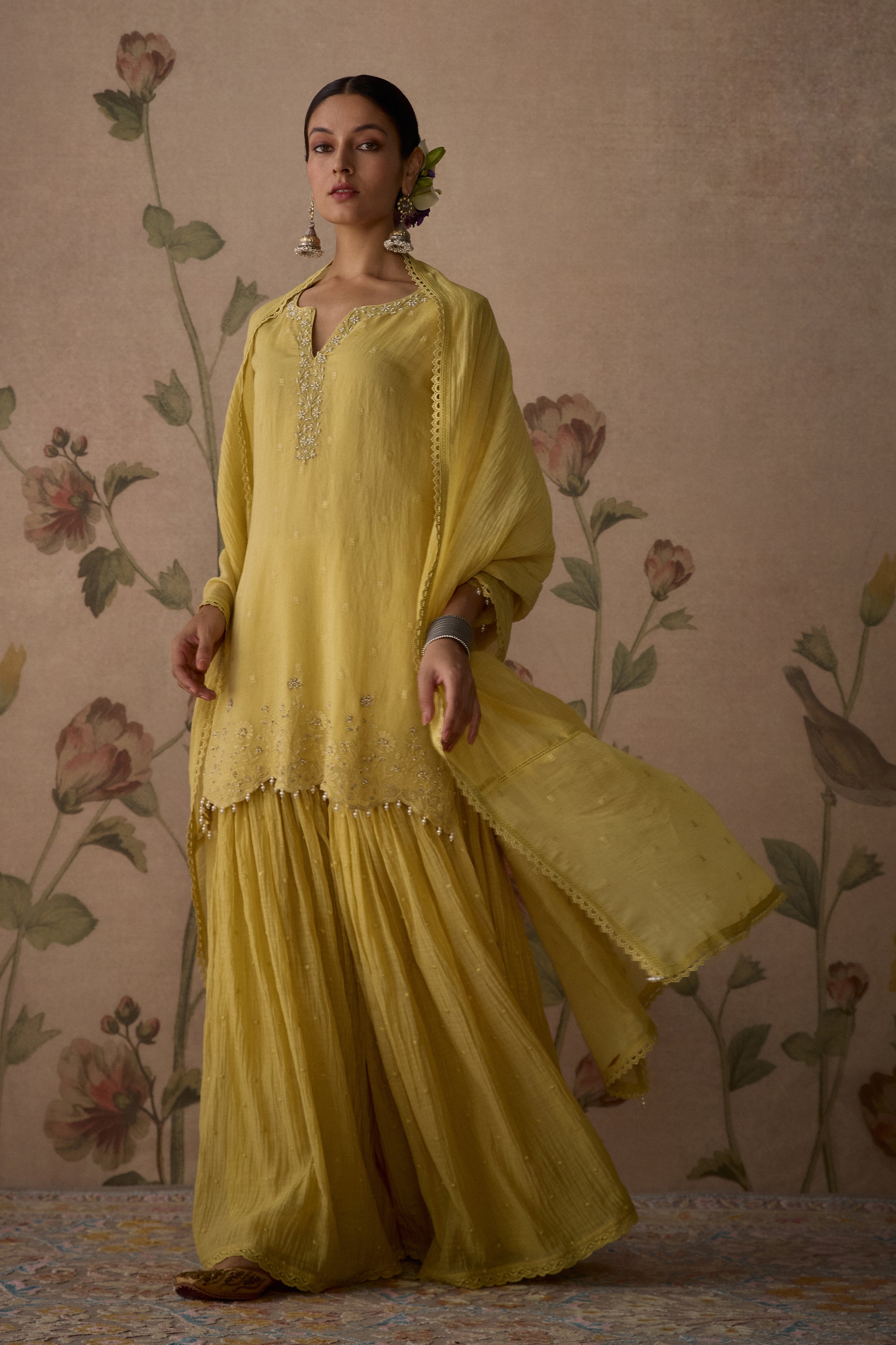 Lemon_Yellow_Scalloped_Short_Kurta_Gharara_Set_Kritika_Dawar