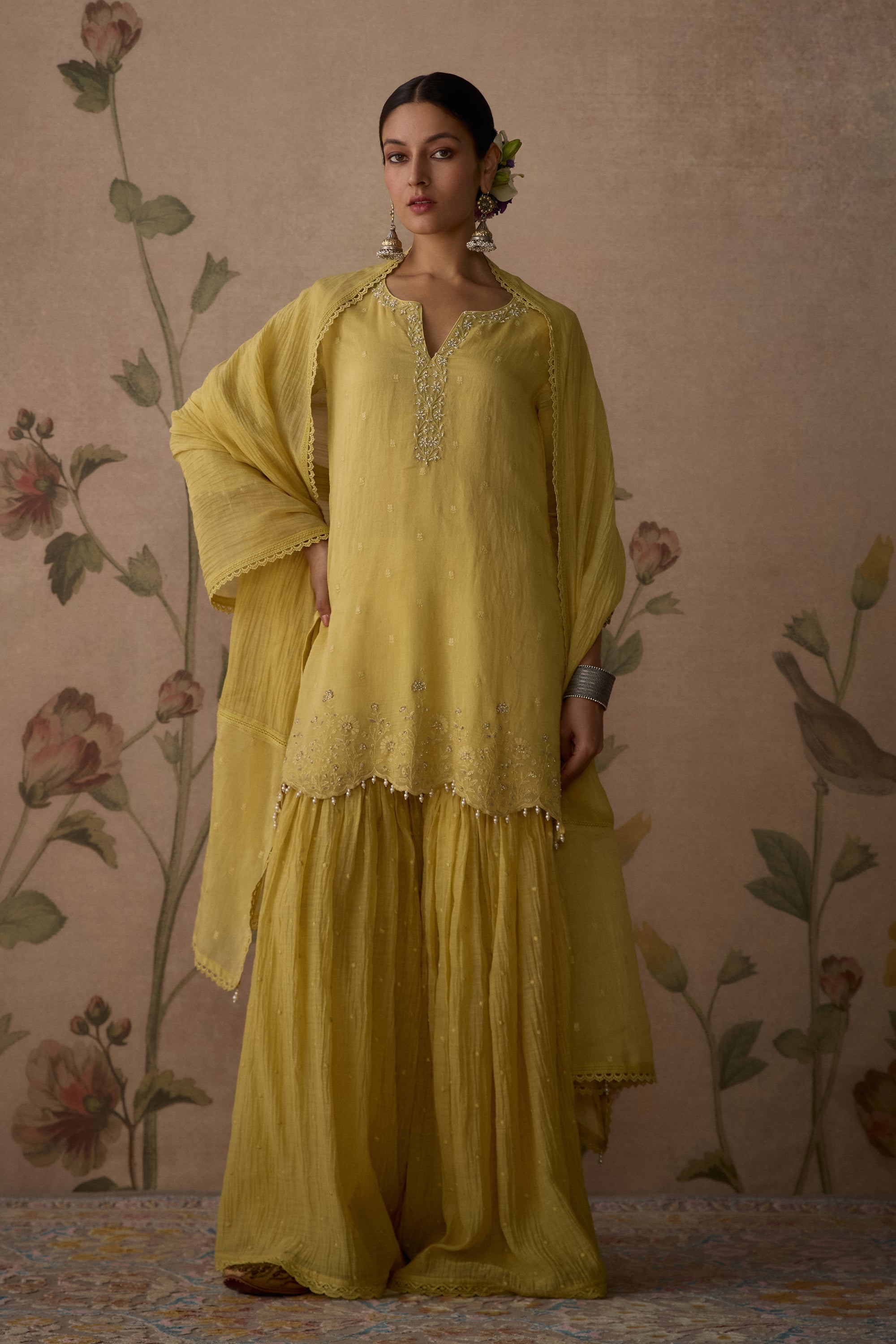 Lemon_Yellow_Scalloped_Short_Kurta_Gharara_Set_Kritika_Dawar