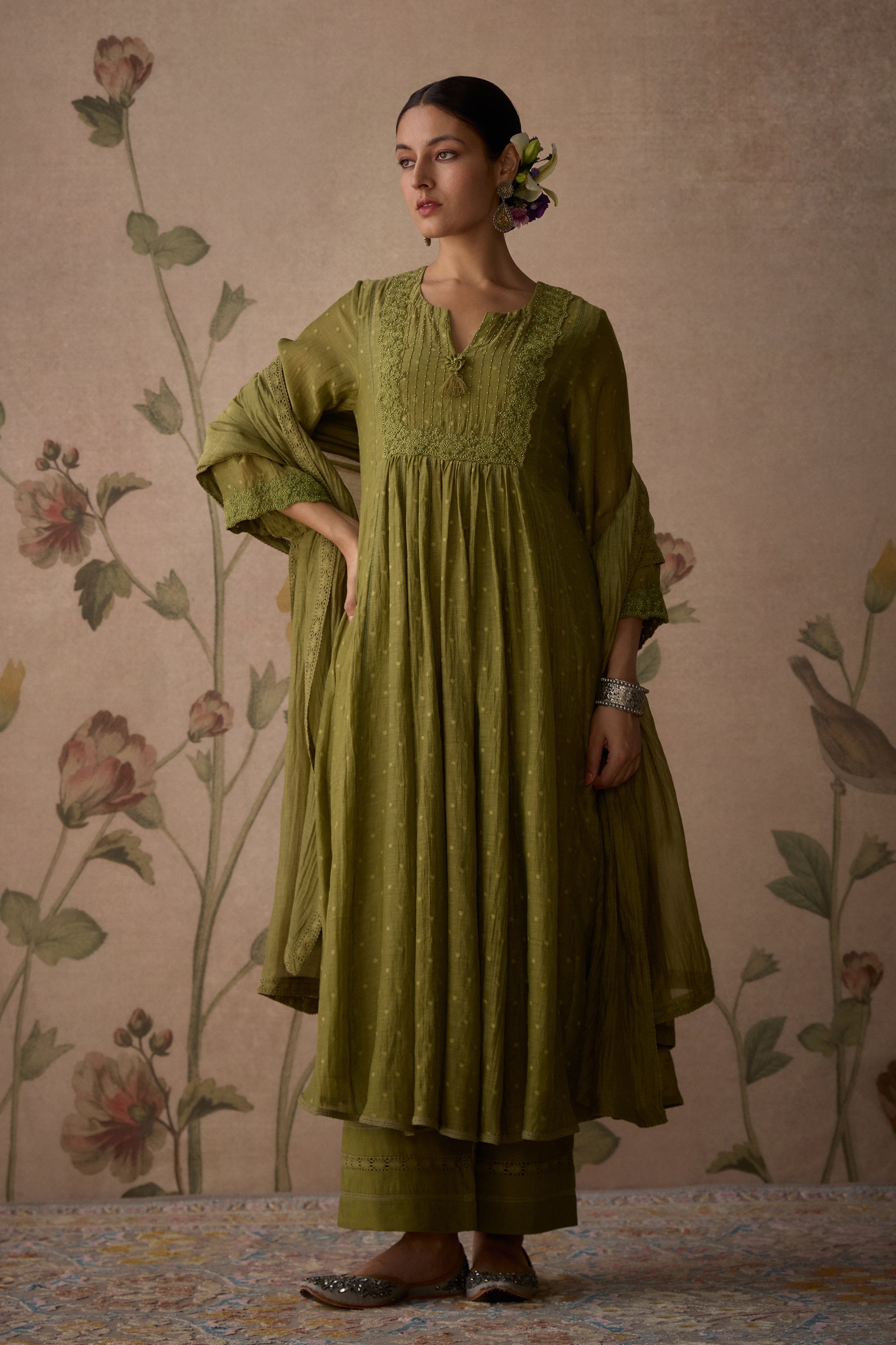 Green_Chanderi_Lace_A-Line_Kurta_Set_Kritika_Dawar