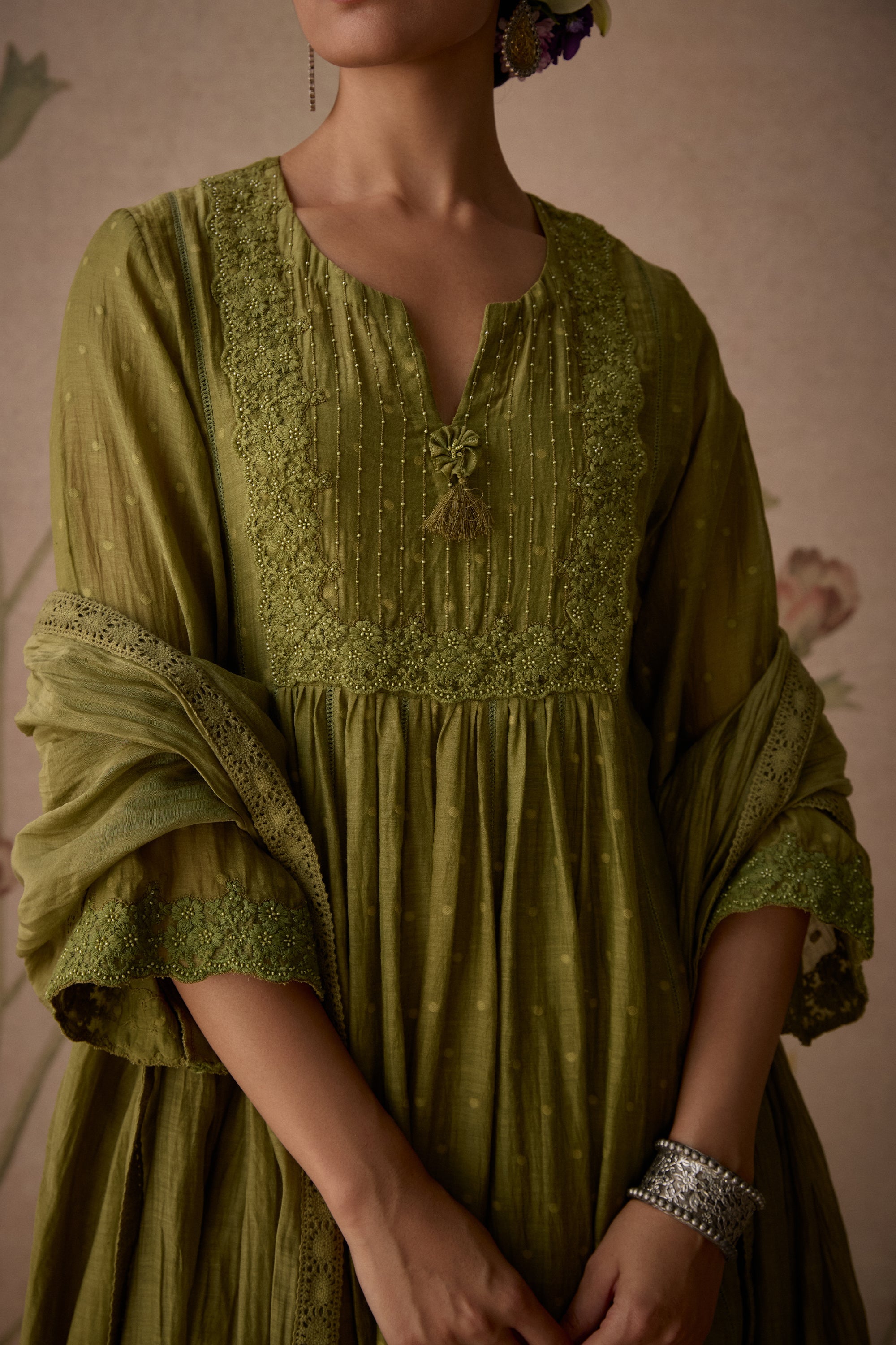 Green_Chanderi_Lace_A-Line_Kurta_Set_Kritika_Dawar