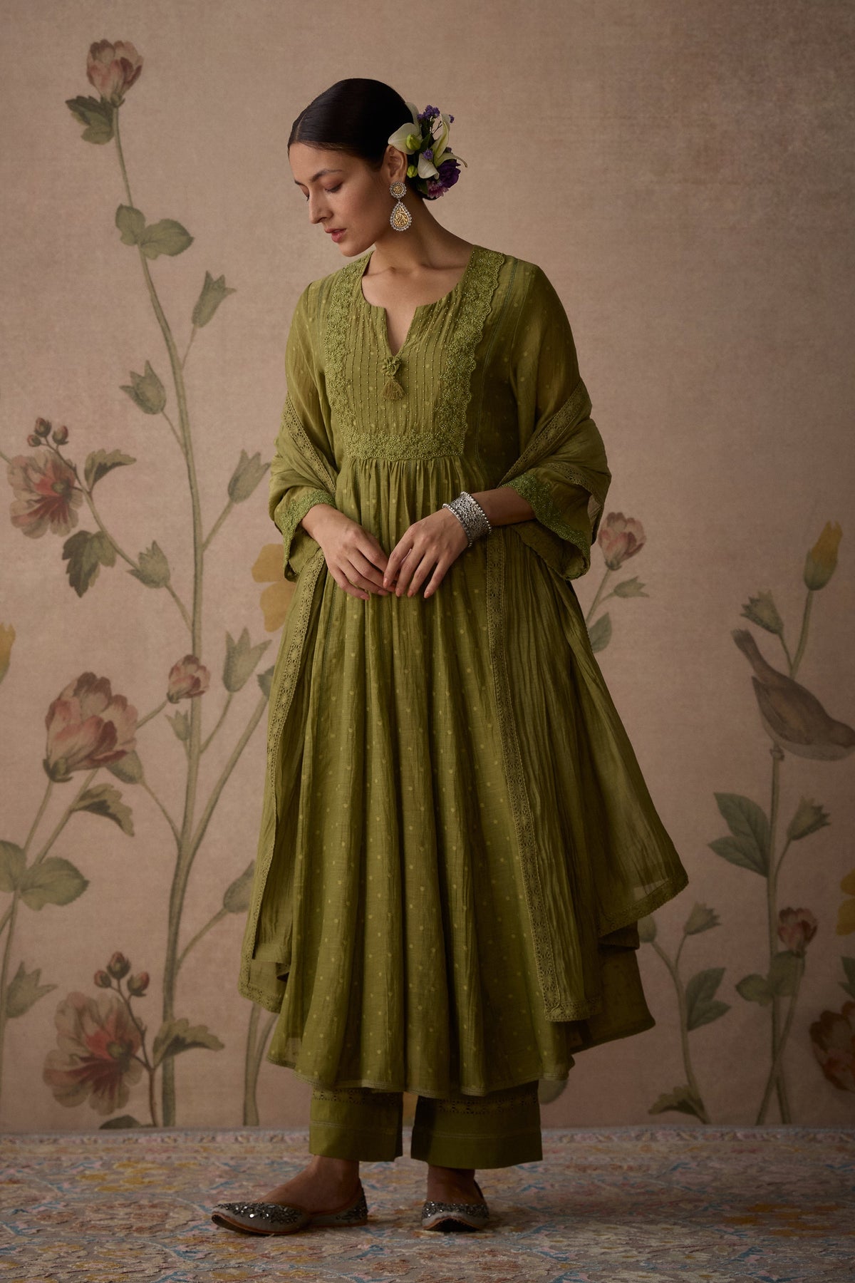 Green_Chanderi_Lace_A-Line_Kurta_Set_Kritika_Dawar