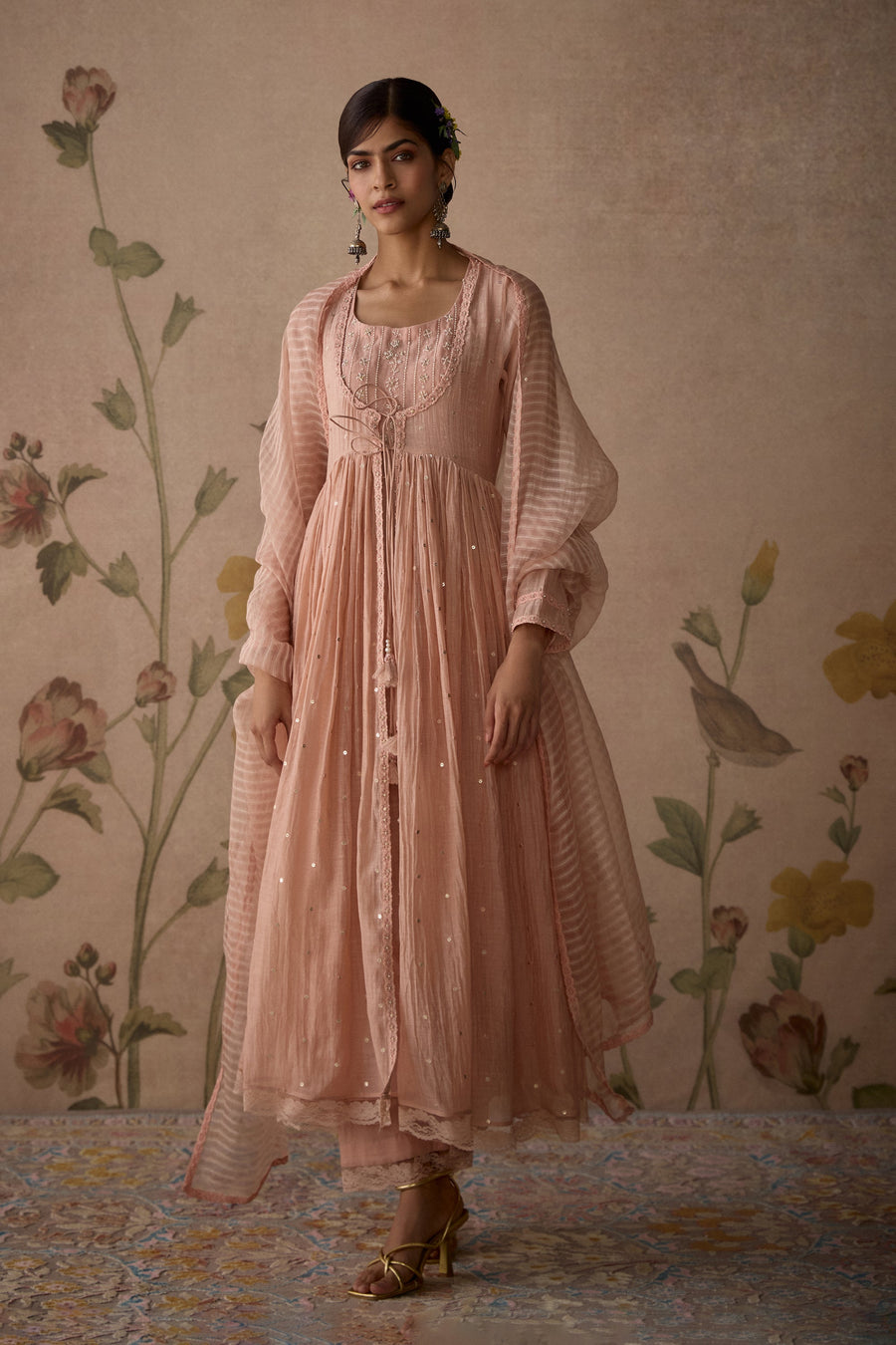 Pink Hand Embroidered Jacket Anarkali Set
