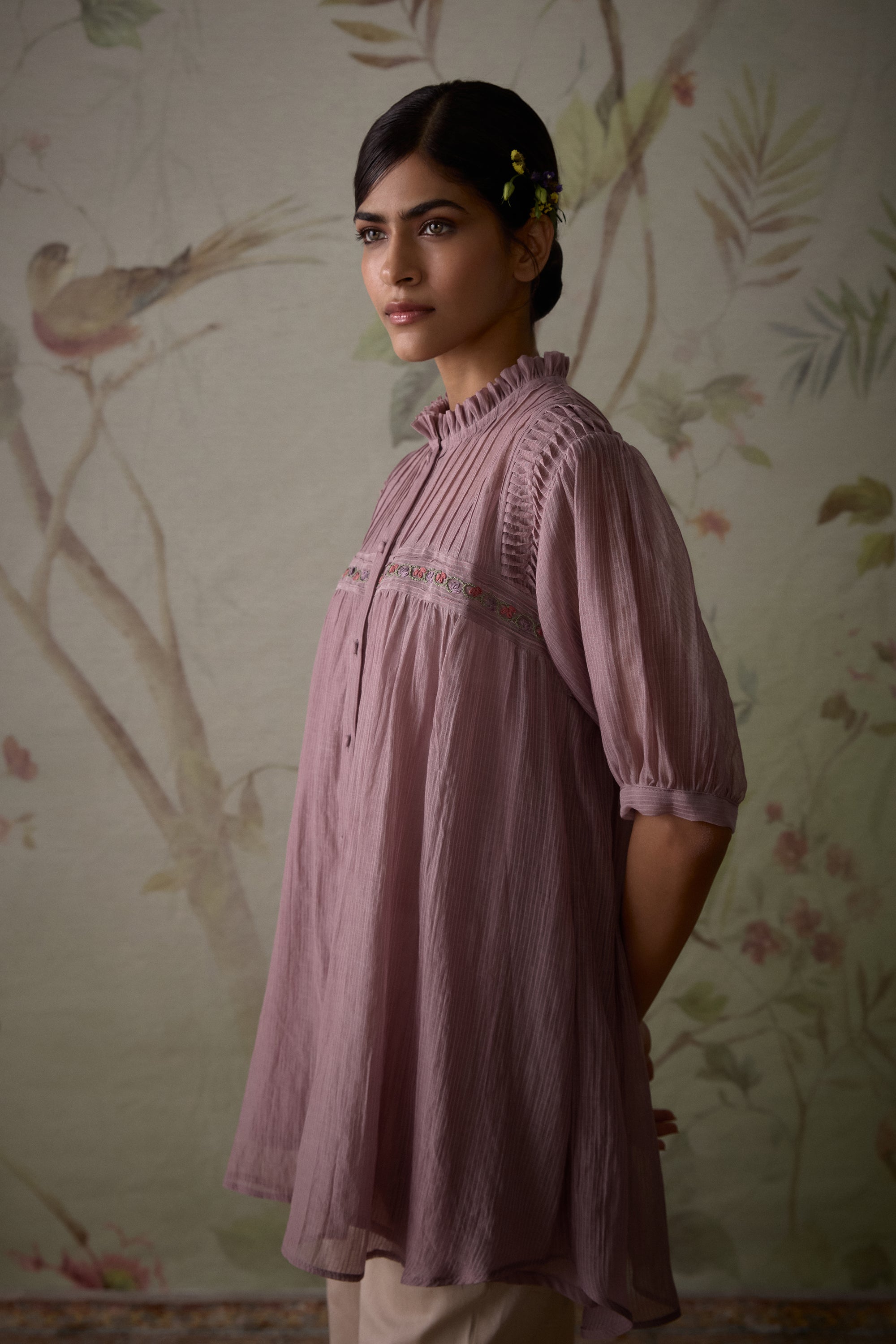 Mauve_Chanderi_Pintuck_Short_Tunic_Kritika_Dawar