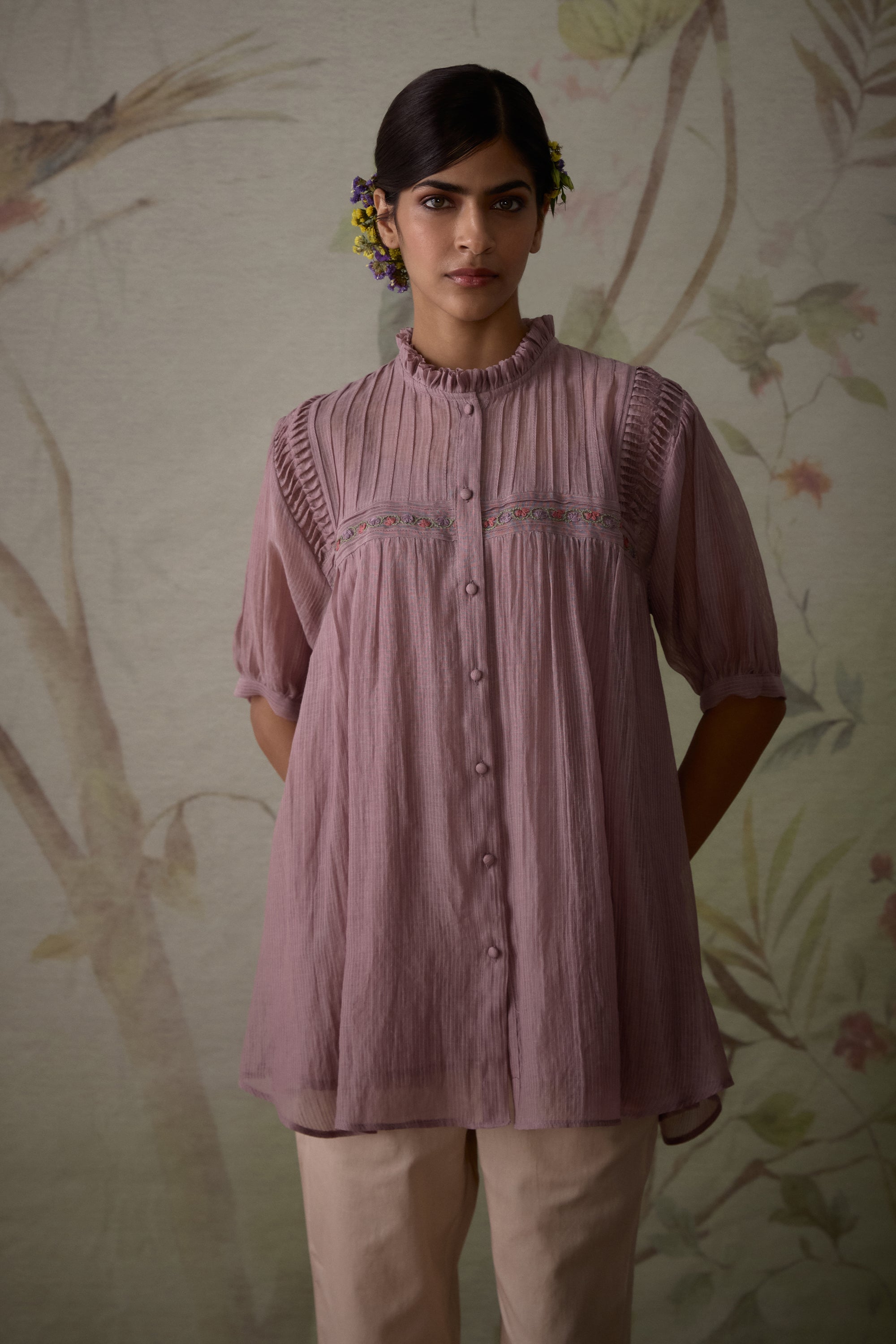 Mauve_Chanderi_Pintuck_Short_Tunic_With_Pants_Kritika_Dawar