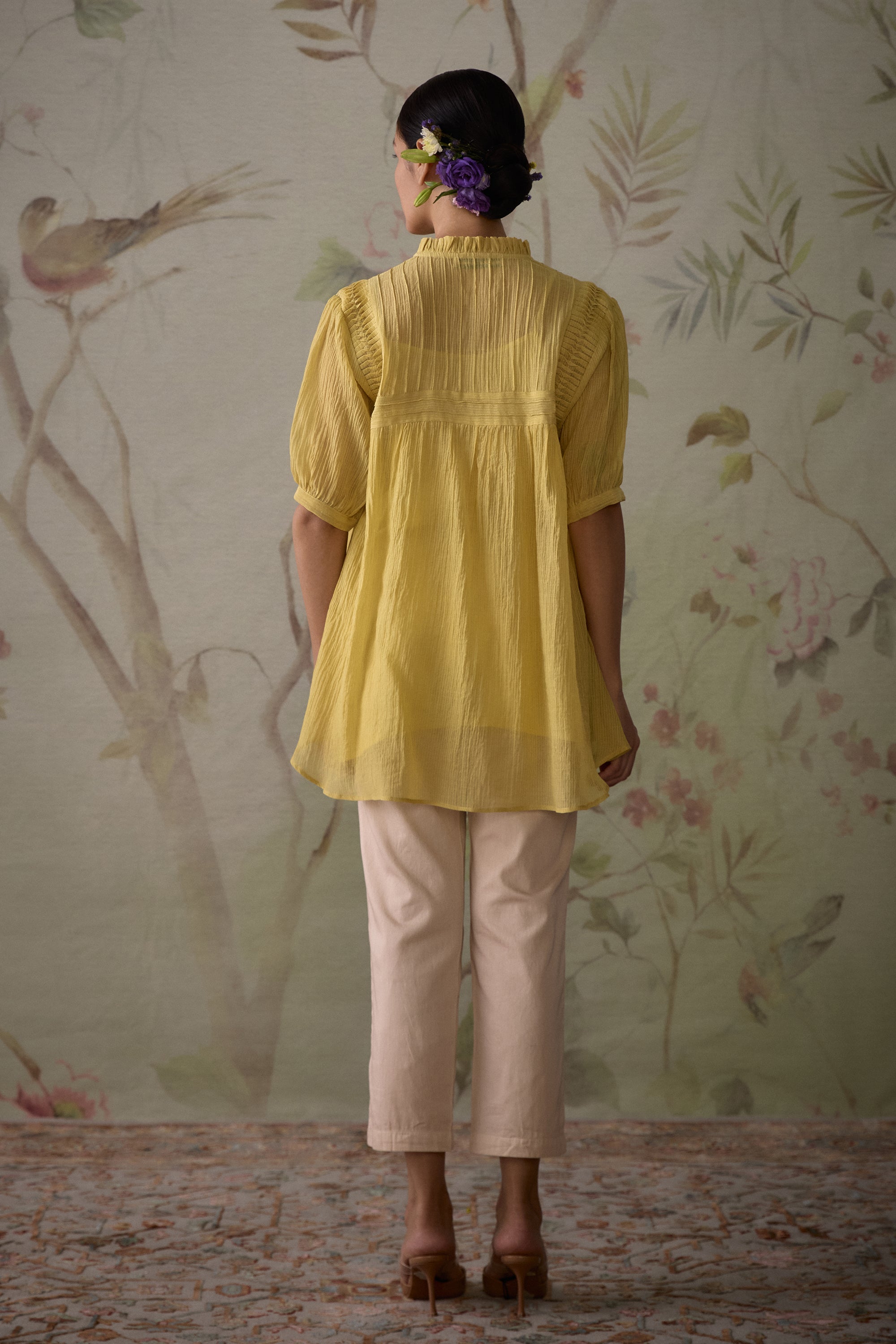 Lemon_Yellow_Chanderi_Pintuck_Short_Tunic_Kritika_Dawar