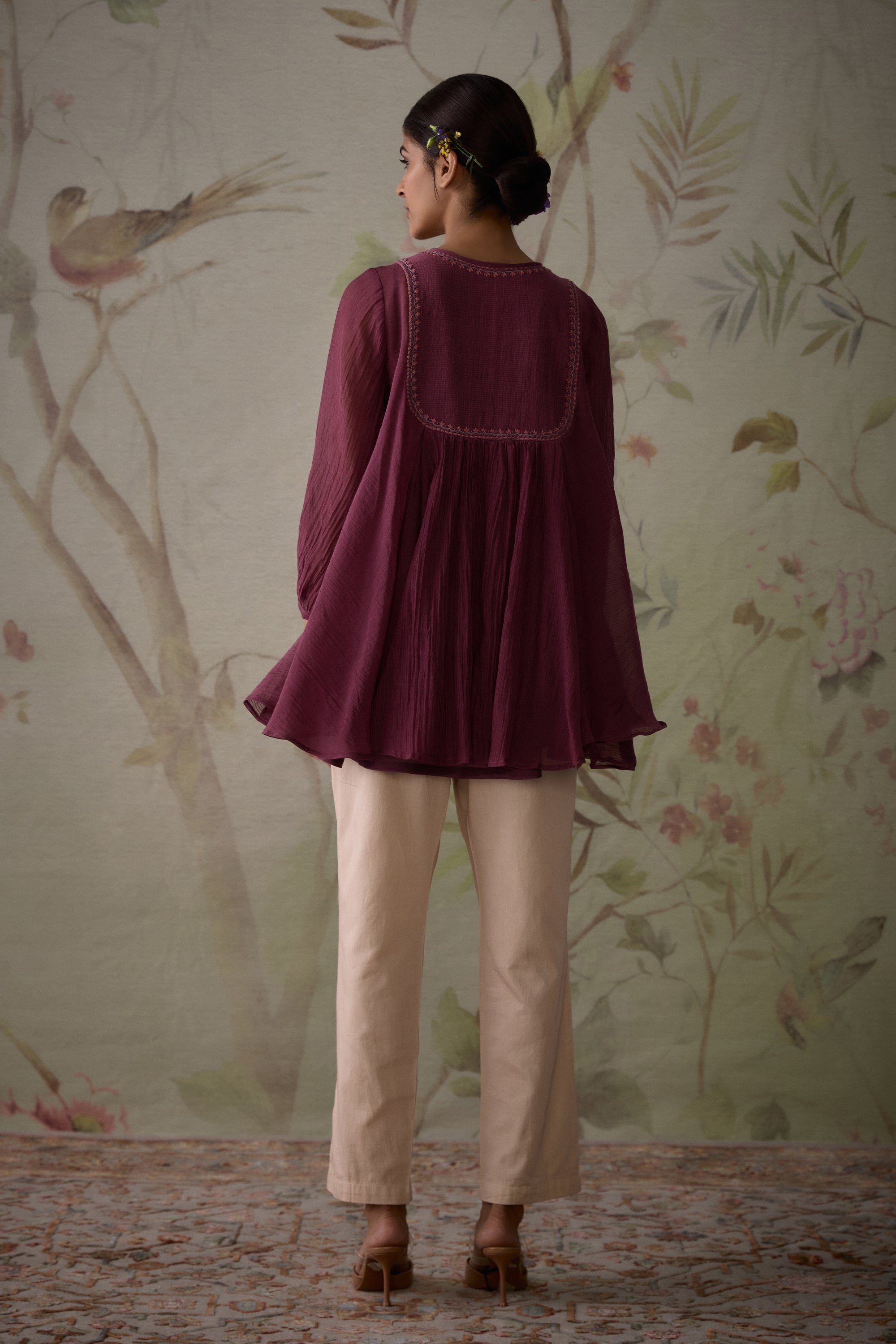 Wine_Handwoven_Flared_Short_Tunic_With_Pants_Kritika_Dawar