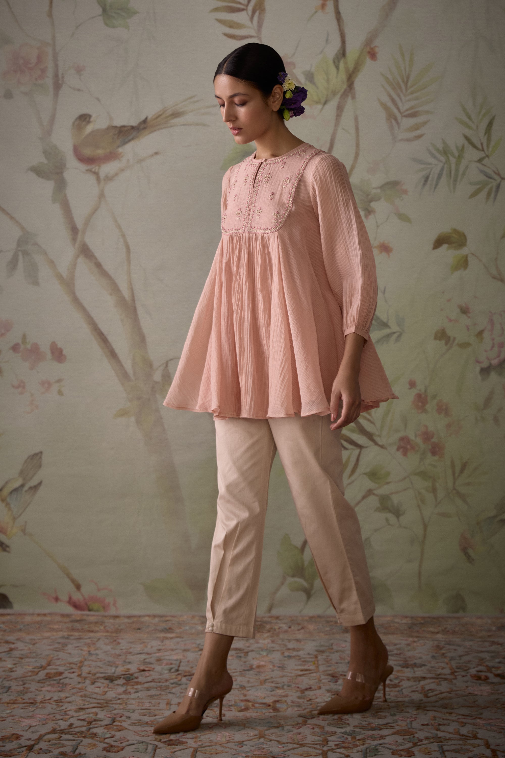 Pink_Handwoven_Flared_Short_Tunic_Kritika_Dawar