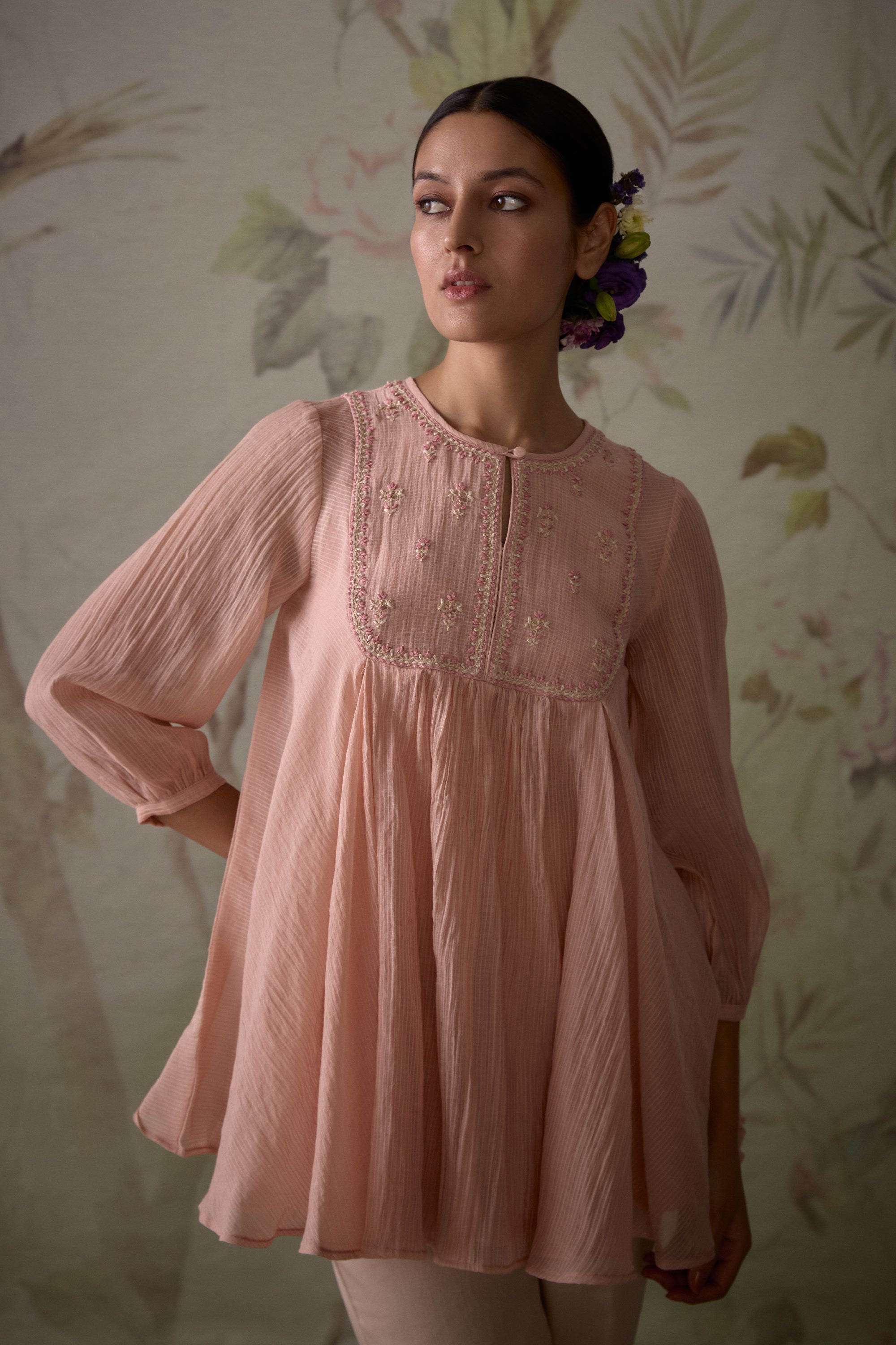 Pink_Handwoven_Flared_Short_Tunic_Kritika_Dawar